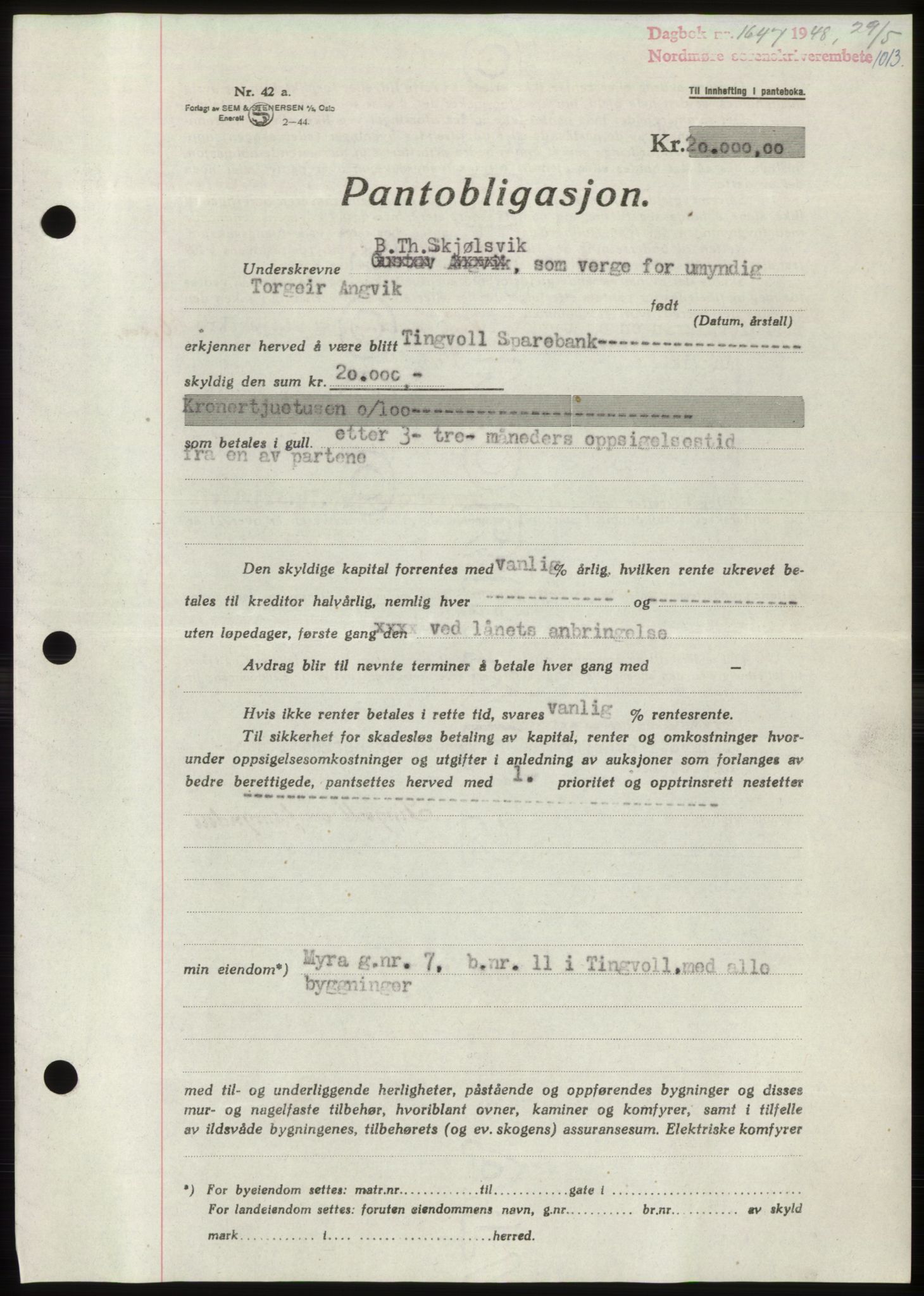 Nordmøre sorenskriveri, AV/SAT-A-4132/1/2/2Ca: Pantebok nr. B98, 1948-1948, Dagboknr: 1647/1948