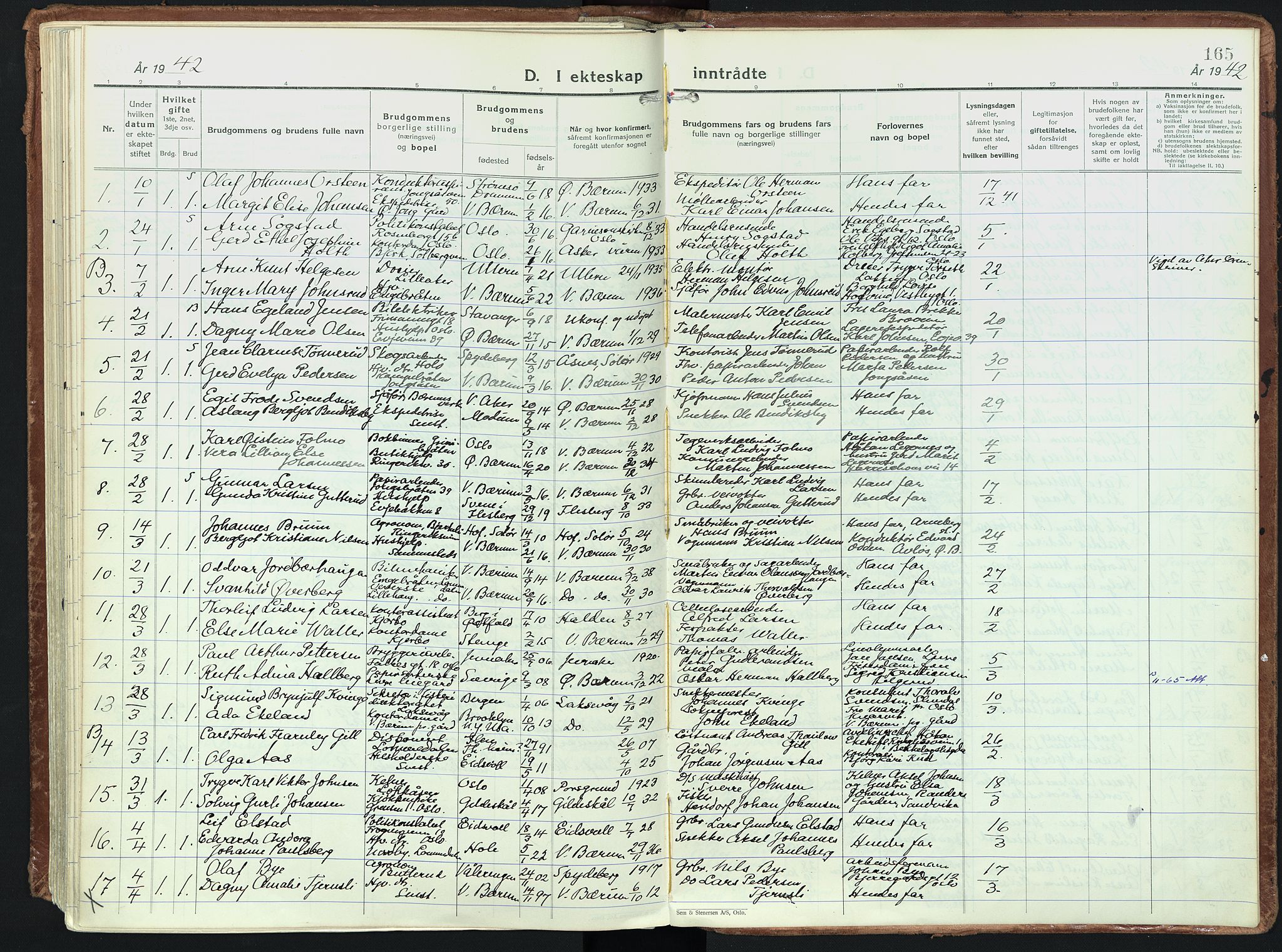 Vestre Bærum prestekontor Kirkebøker, AV/SAO-A-10209a/F/Fa/L0006: Ministerialbok nr. 6, 1931-1947, s. 165