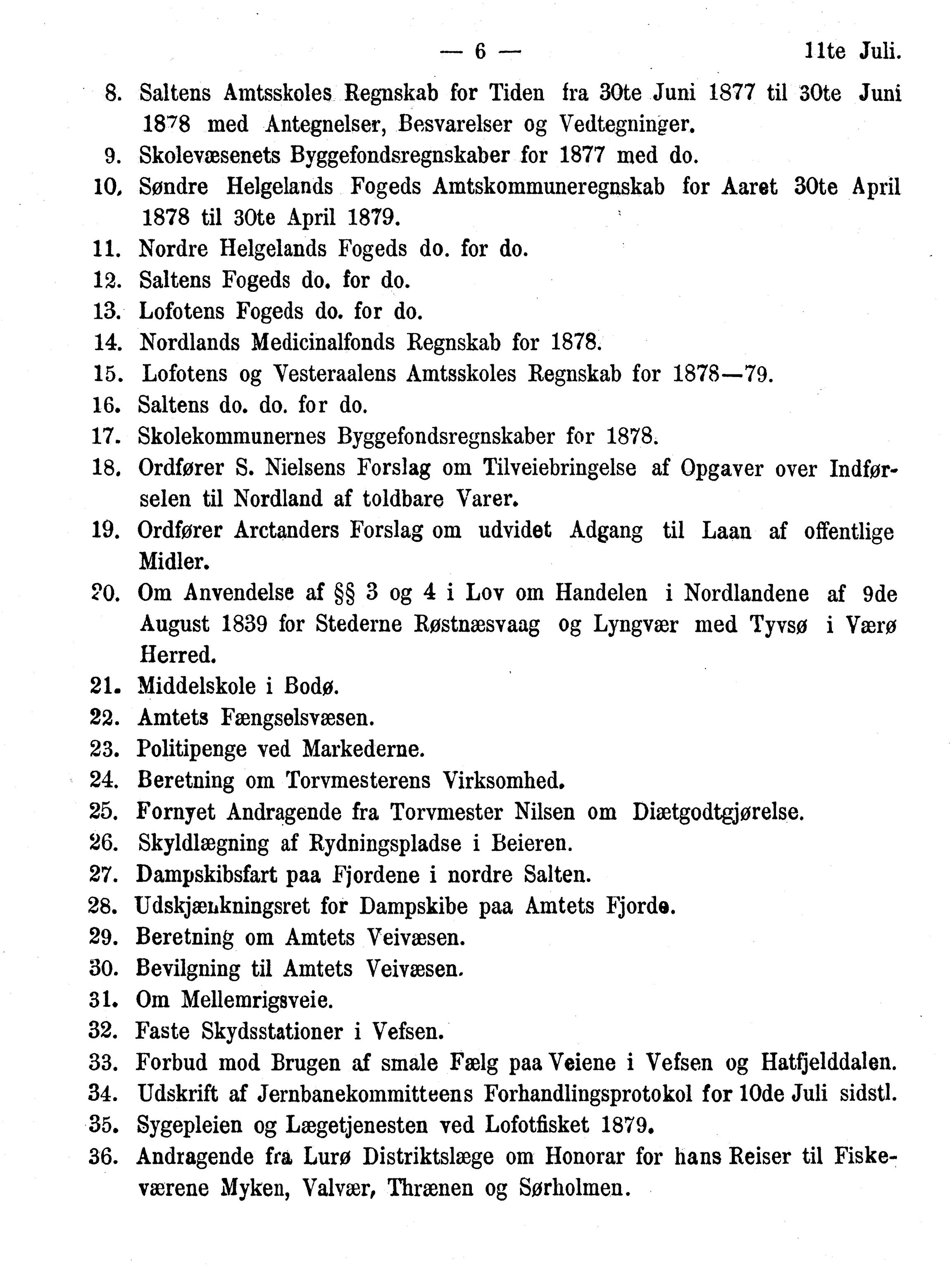 Nordland Fylkeskommune. Fylkestinget, AIN/NFK-17/176/A/Ac/L0010: Fylkestingsforhandlinger 1874-1880, 1874-1880