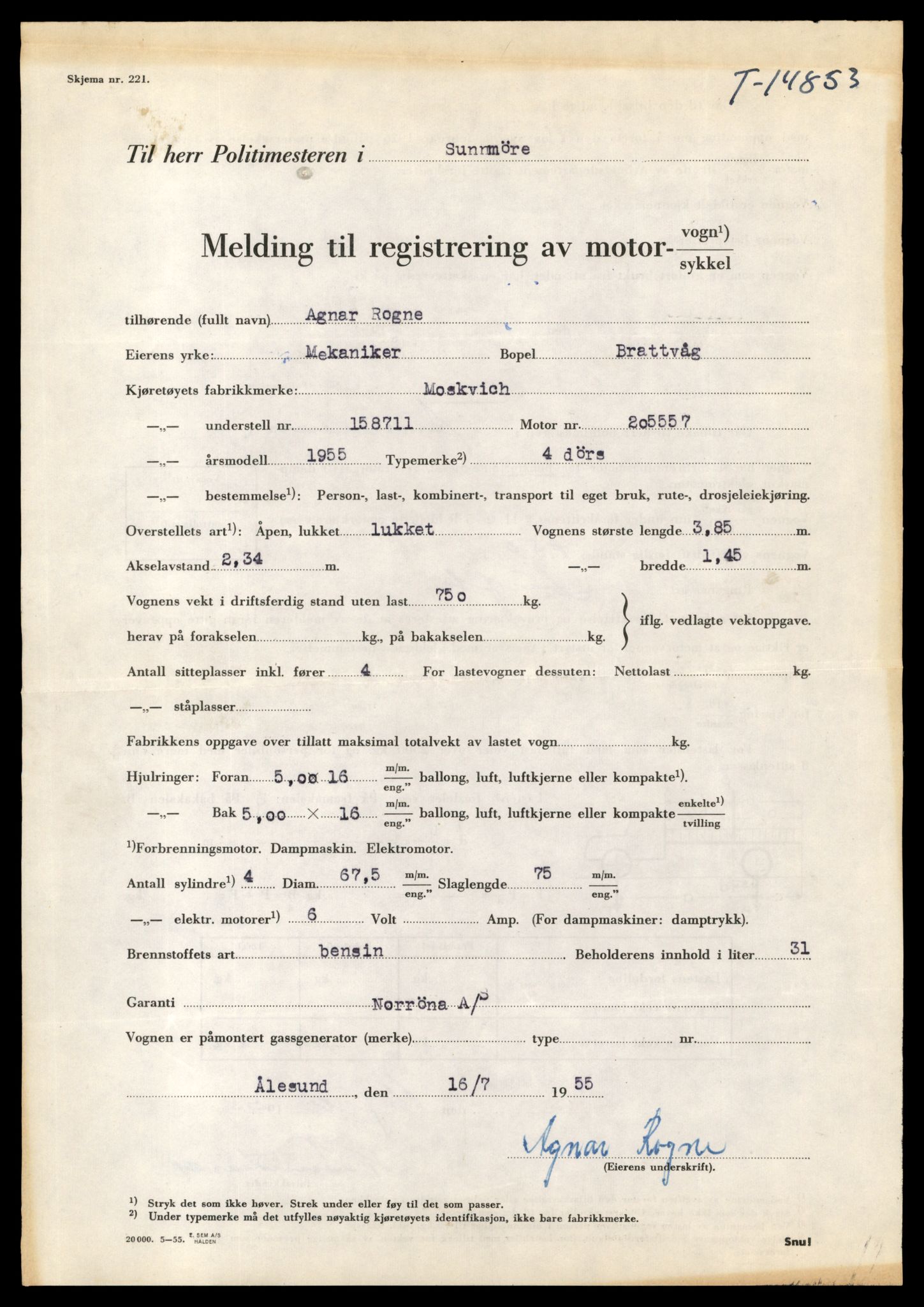 Møre og Romsdal vegkontor - Ålesund trafikkstasjon, AV/SAT-A-4099/F/Fe/L0048: Registreringskort for kjøretøy T 14721 - T 14863, 1927-1998, s. 3061