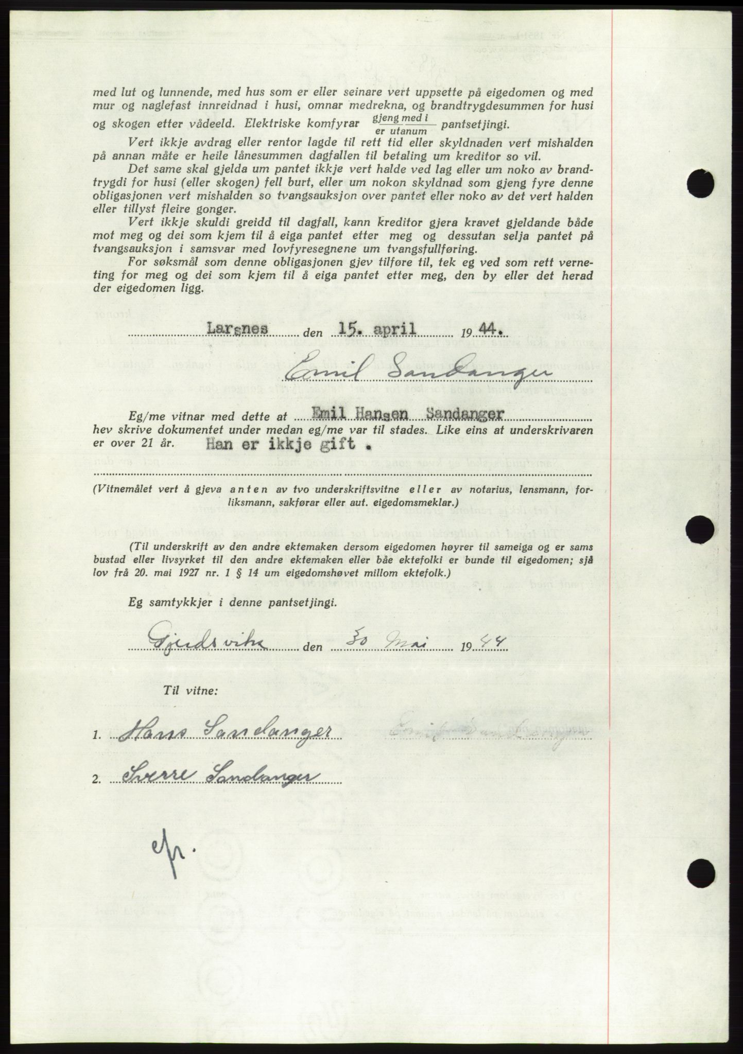 Søre Sunnmøre sorenskriveri, AV/SAT-A-4122/1/2/2C/L0114: Pantebok nr. 1-2B, 1943-1947, Dagboknr: 388/1944