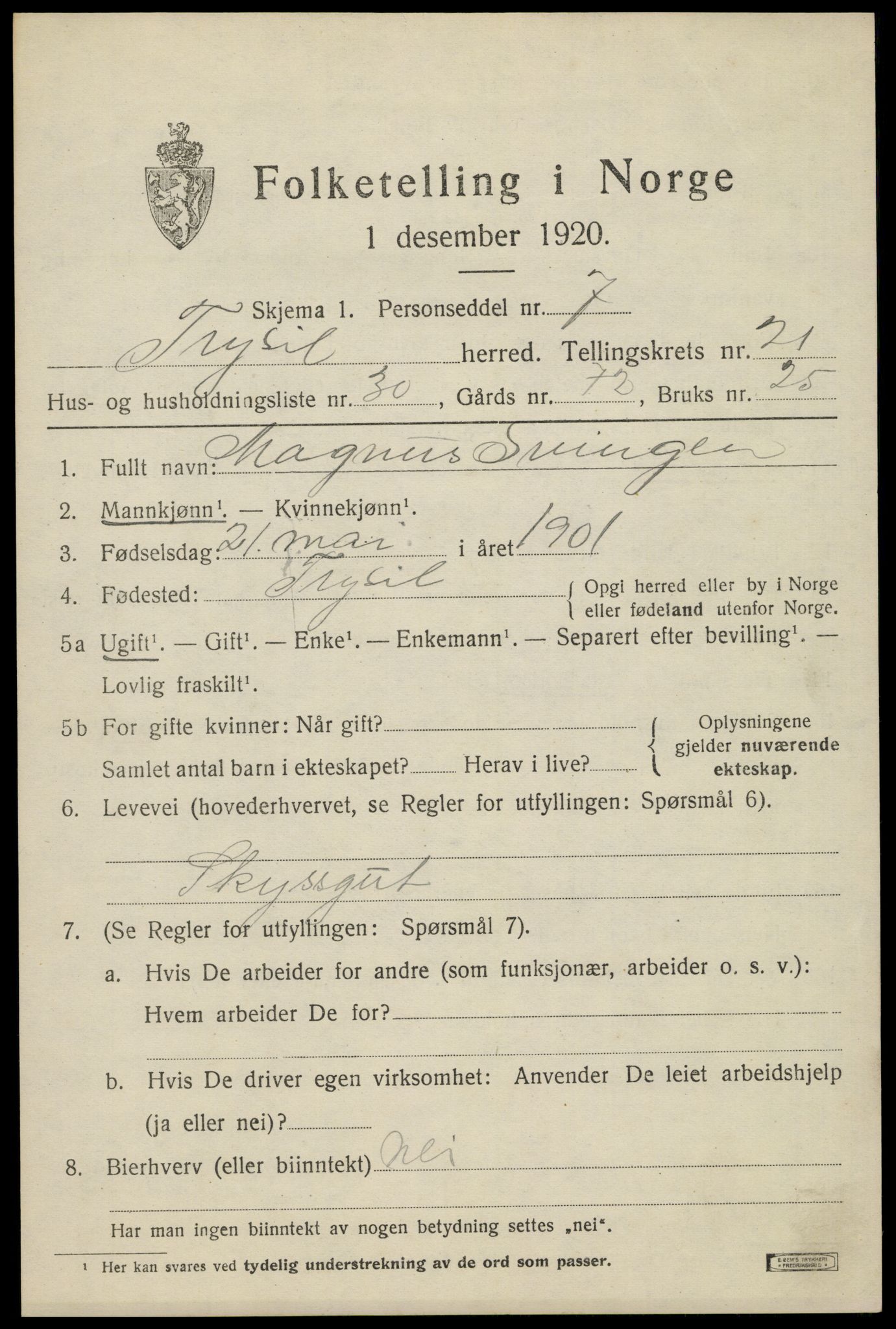 SAH, Folketelling 1920 for 0428 Trysil herred, 1920, s. 14131