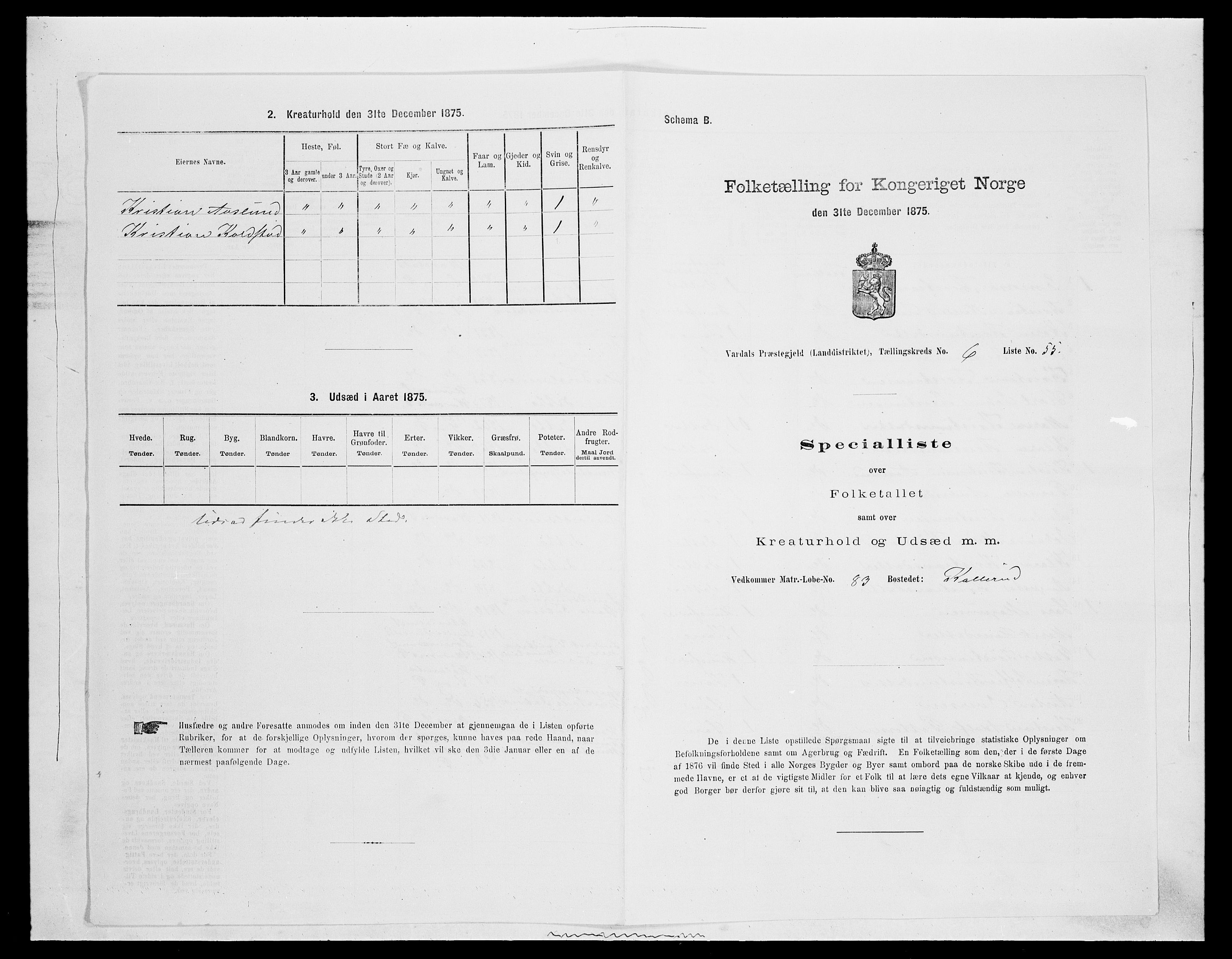 SAH, Folketelling 1875 for 0527L Vardal prestegjeld, Vardal sokn og Hunn sokn, 1875, s. 964