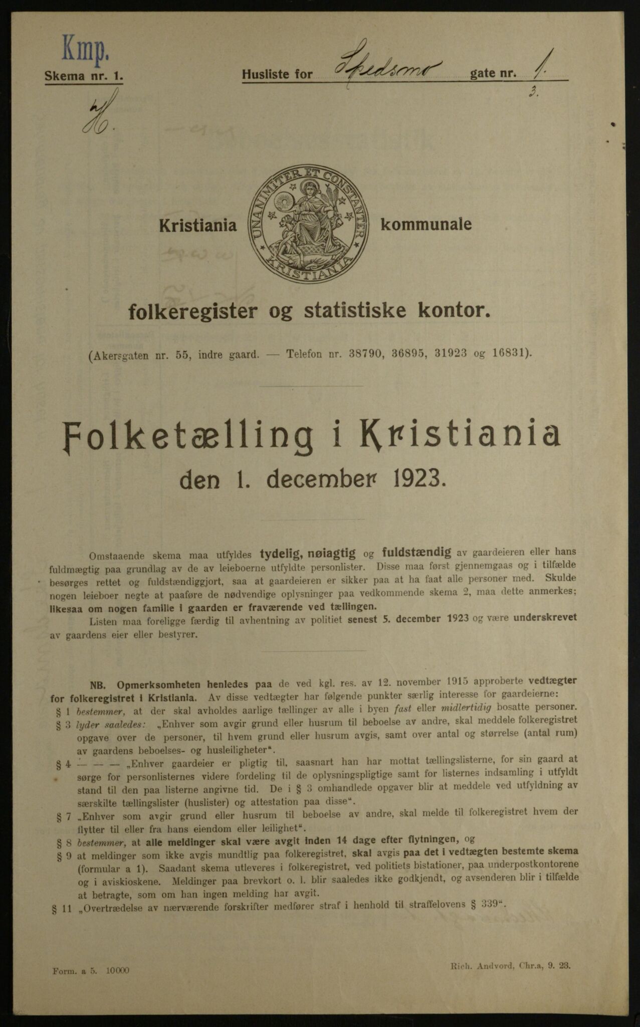 OBA, Kommunal folketelling 1.12.1923 for Kristiania, 1923, s. 105545