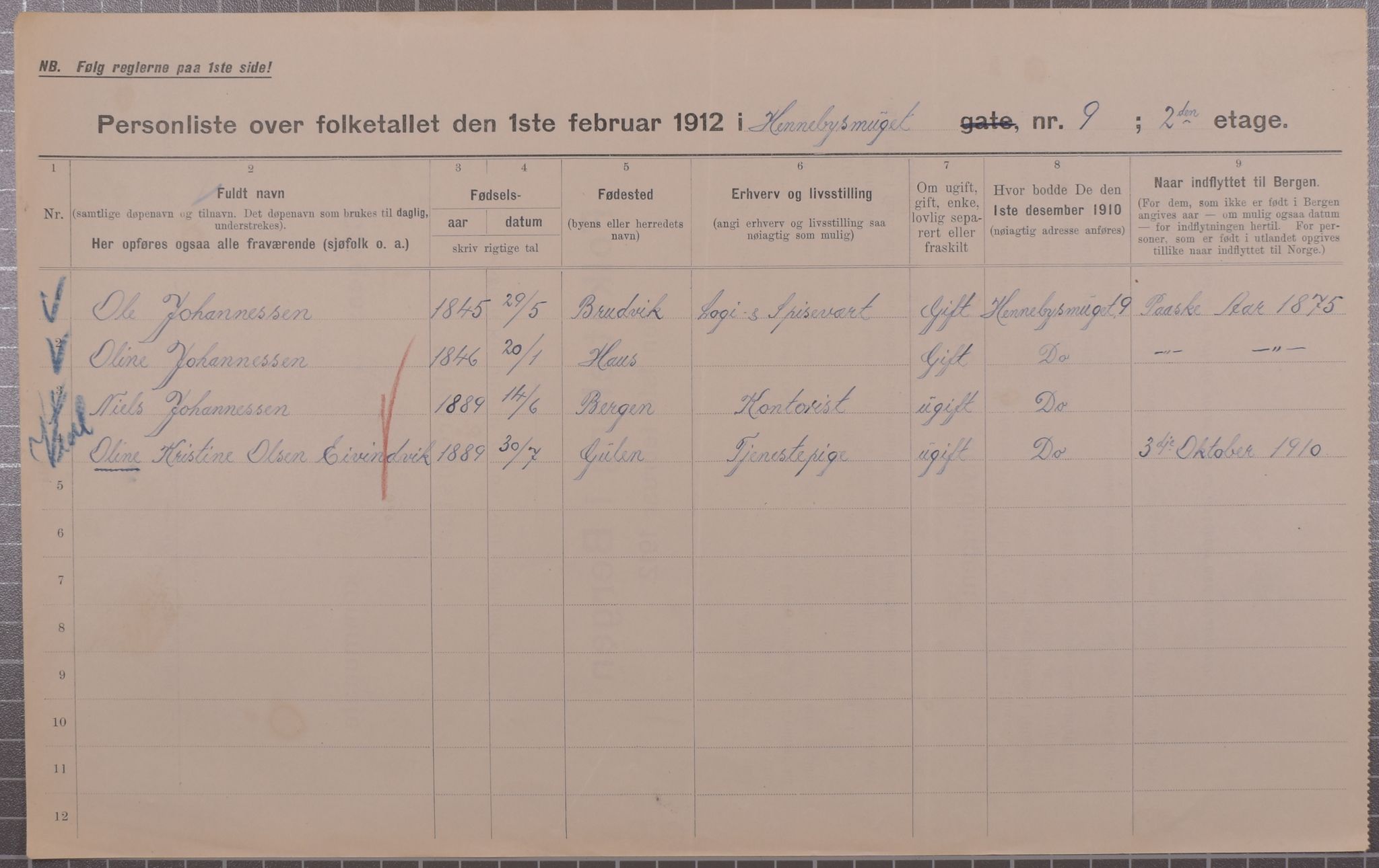 SAB, Kommunal folketelling 1912 for Bergen kjøpstad, 1912, s. 2241