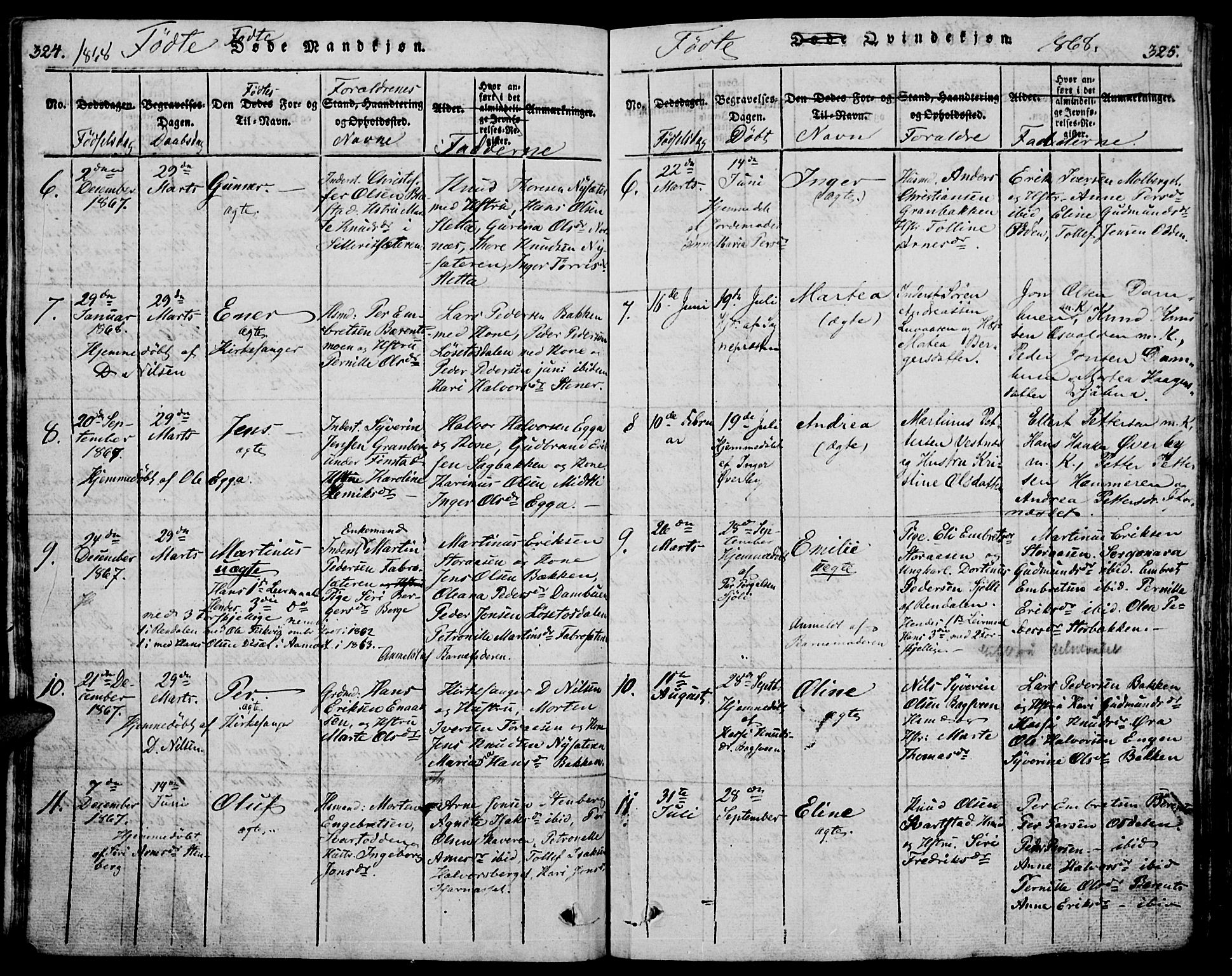 Trysil prestekontor, AV/SAH-PREST-046/H/Ha/Hab/L0005: Klokkerbok nr. 5, 1814-1877, s. 324-325