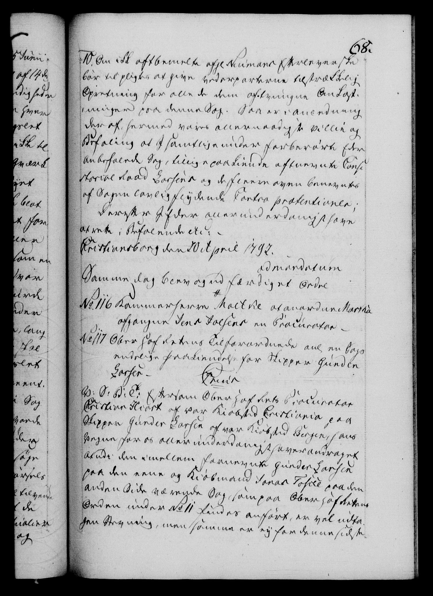 Danske Kanselli 1572-1799, AV/RA-EA-3023/F/Fc/Fca/Fcab/L0045: Norske tegnelser, 1792-1796, s. 68a