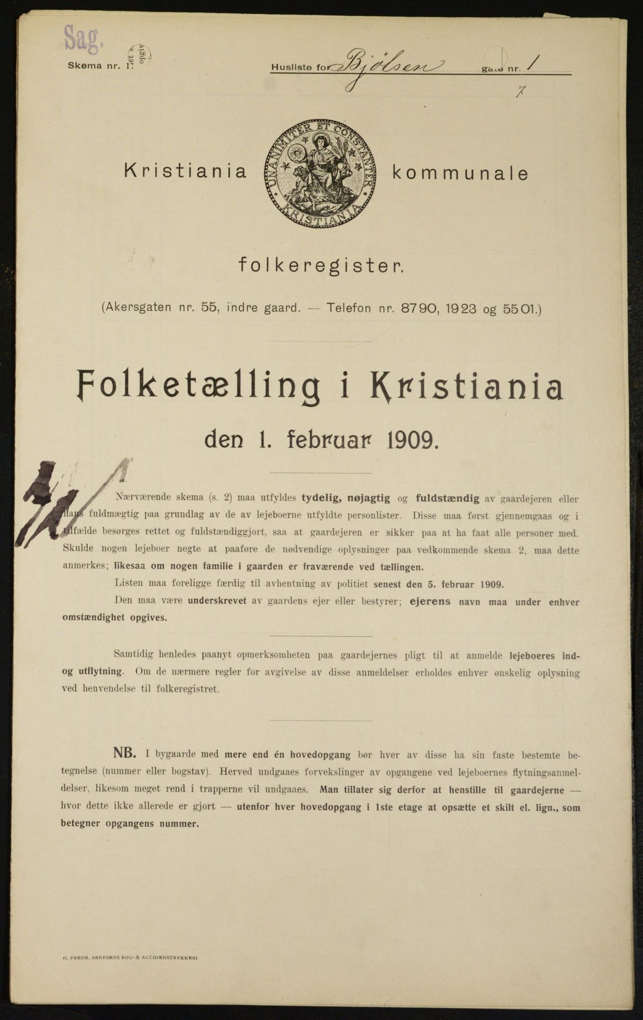 OBA, Kommunal folketelling 1.2.1909 for Kristiania kjøpstad, 1909, s. 5996
