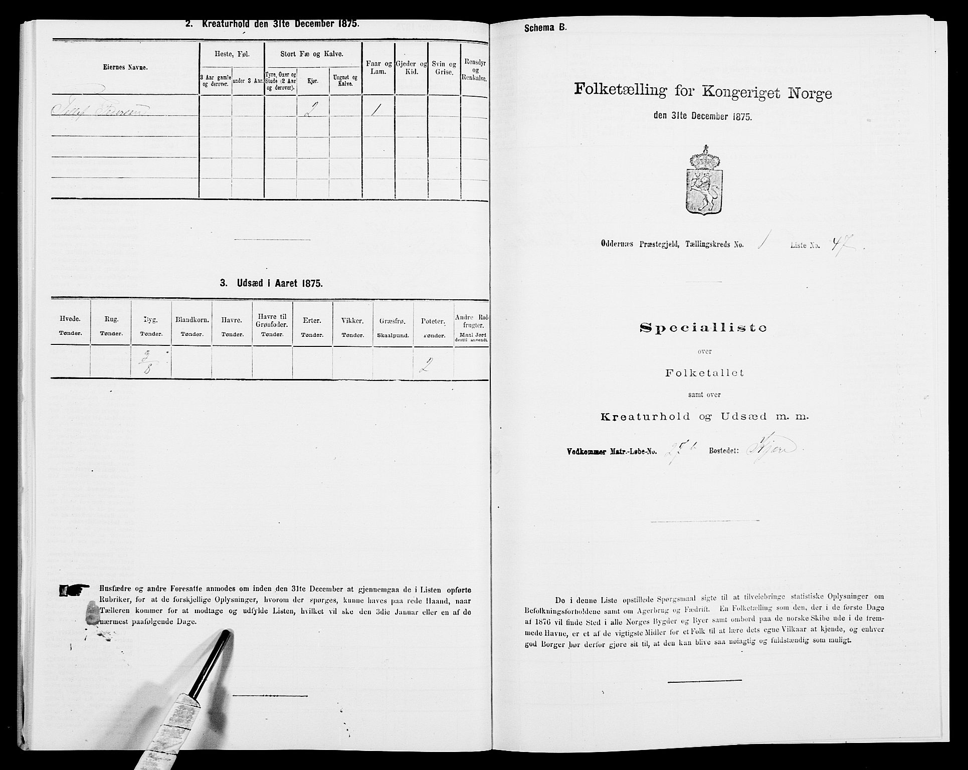 SAK, Folketelling 1875 for 1012P Oddernes prestegjeld, 1875, s. 152
