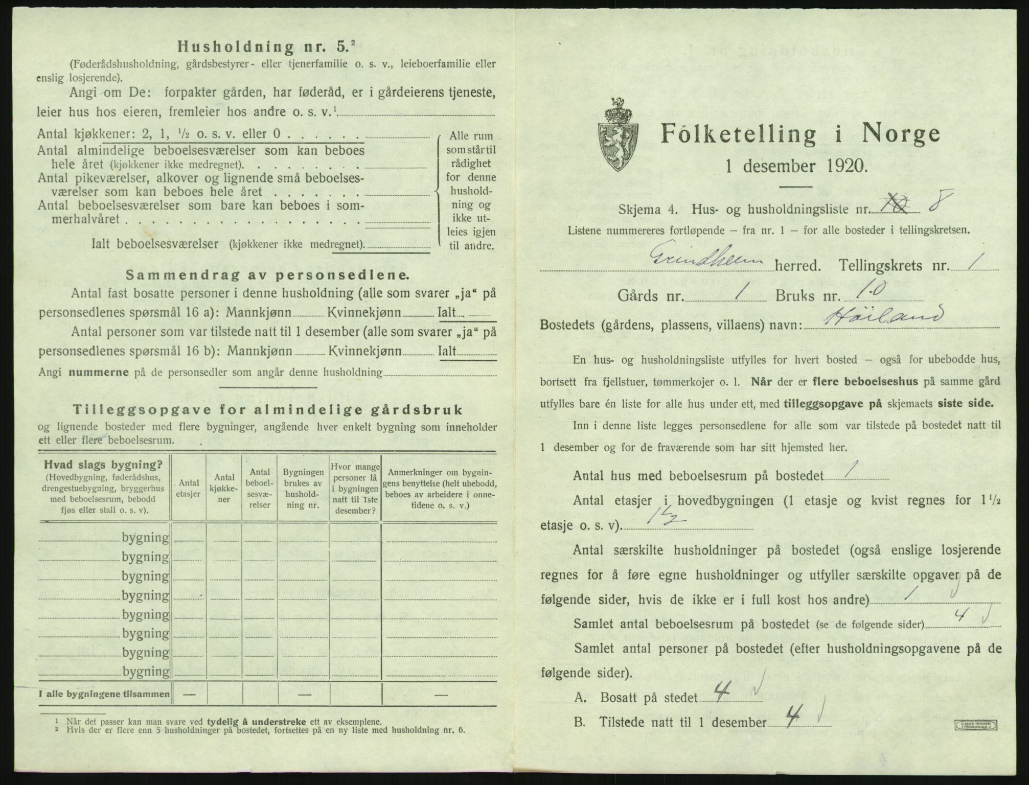 SAK, Folketelling 1920 for 1025 Grindheim herred, 1920, s. 45