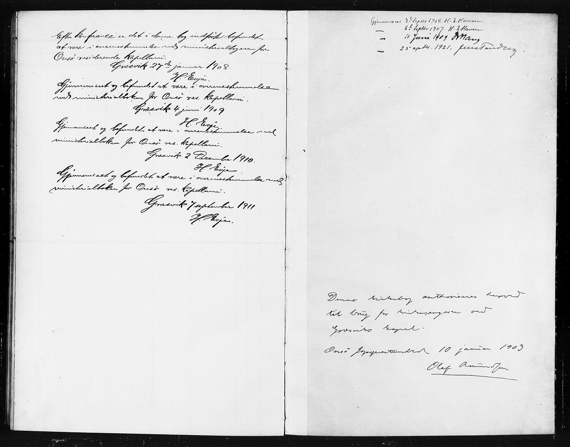 Onsøy prestekontor Kirkebøker, AV/SAO-A-10914/G/Gb/L0001: Klokkerbok nr. II 1, 1903-1911