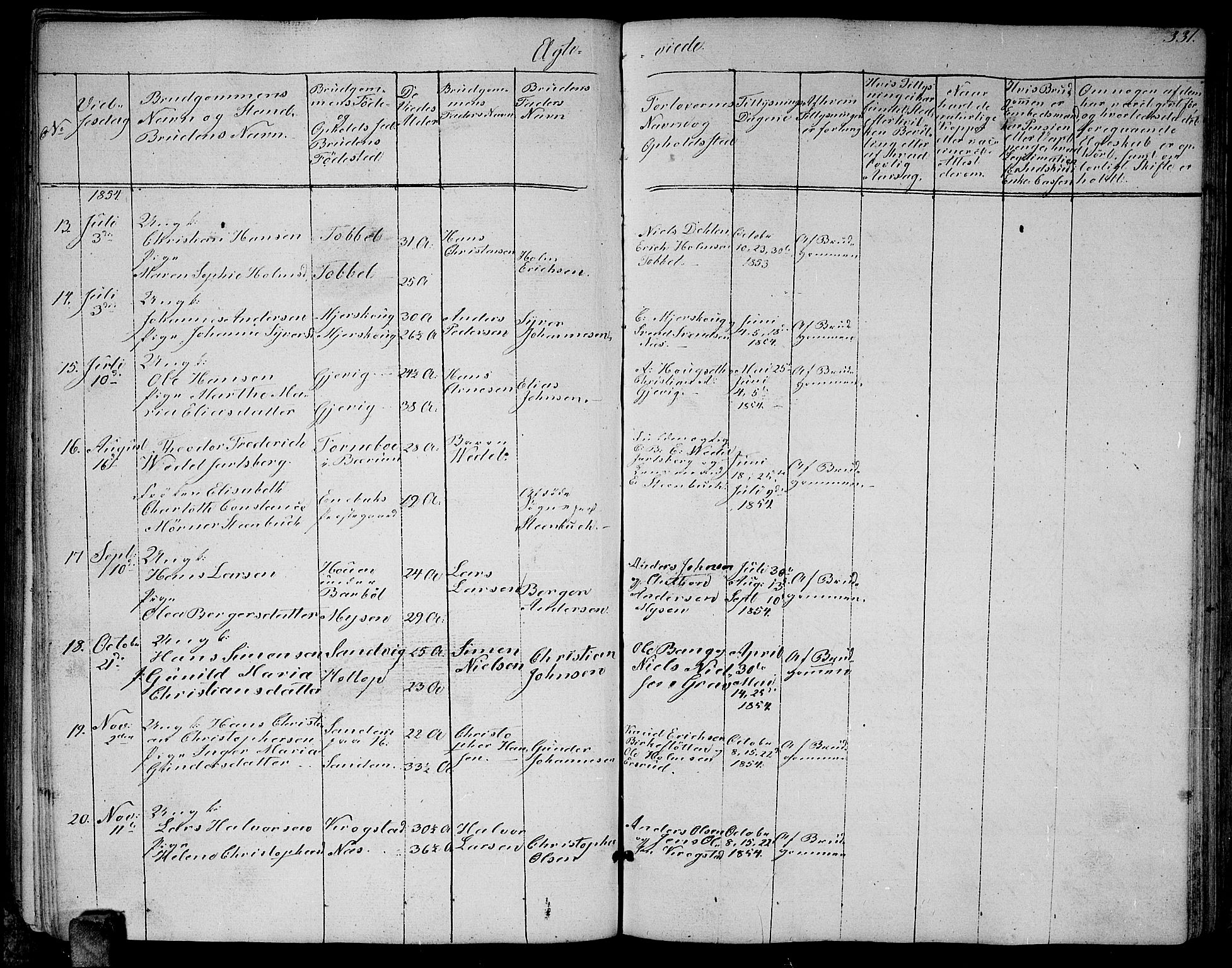 Enebakk prestekontor Kirkebøker, AV/SAO-A-10171c/G/Ga/L0004: Klokkerbok nr. I 4, 1850-1866, s. 331