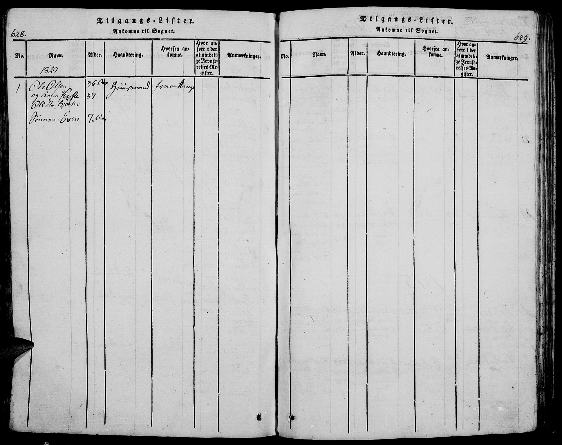 Trysil prestekontor, SAH/PREST-046/H/Ha/Hab/L0005: Klokkerbok nr. 5, 1814-1877, s. 628-629