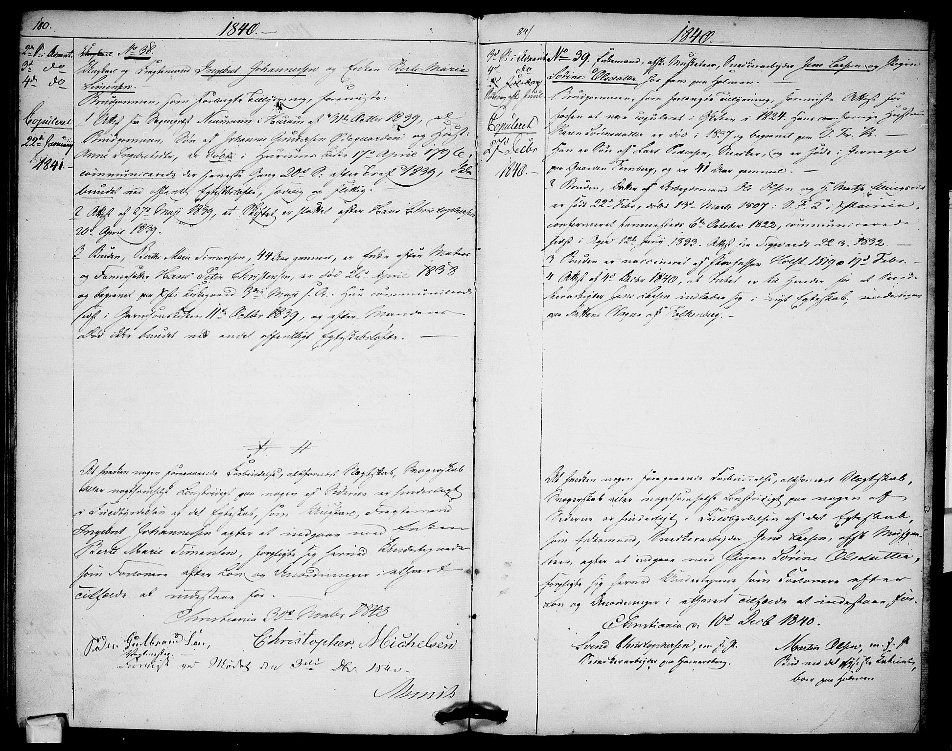 Garnisonsmenigheten Kirkebøker, SAO/A-10846/H/Ha/L0003: Lysningsprotokoll nr. I 3, 1835-1840, s. 180-181