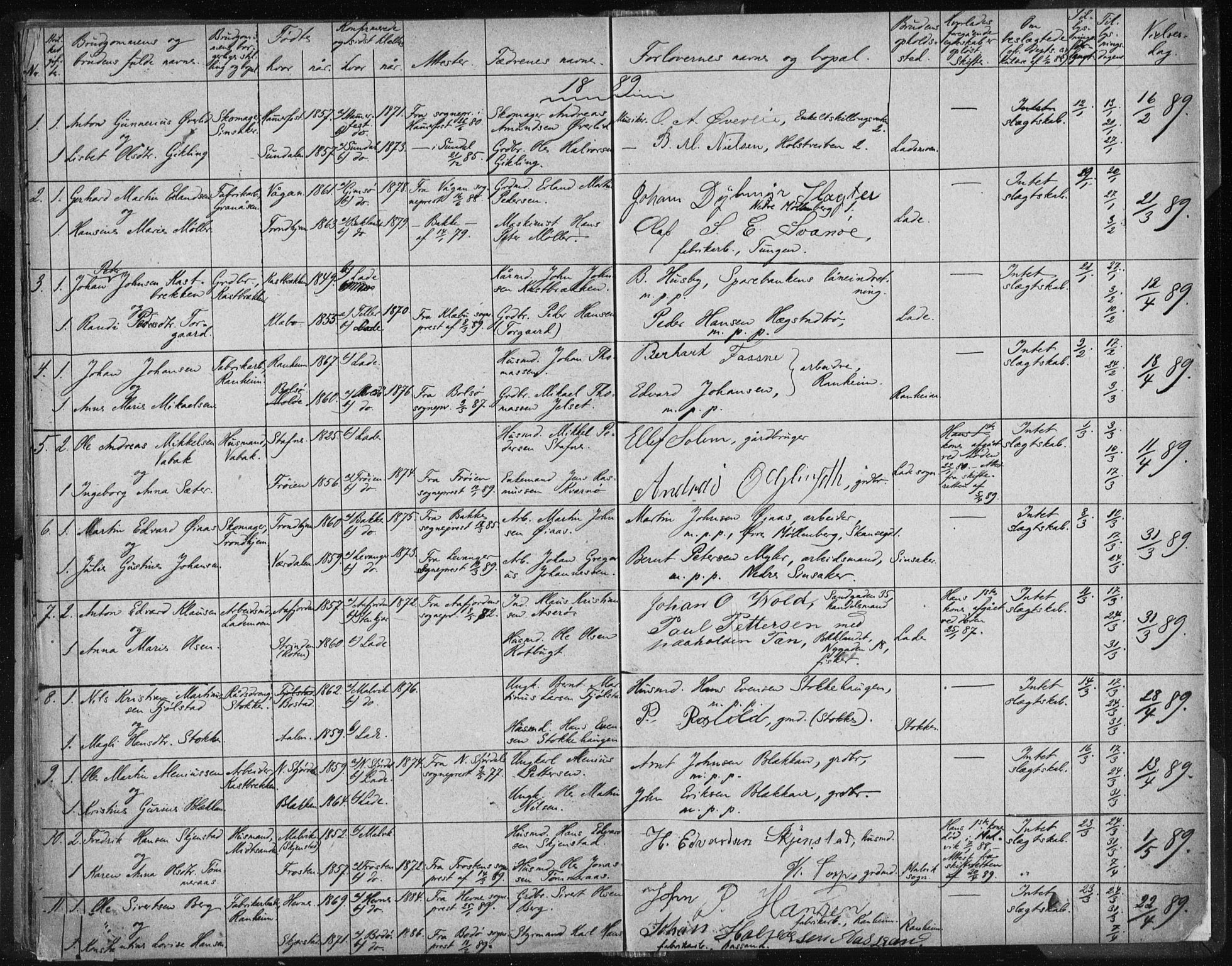 Ministerialprotokoller, klokkerbøker og fødselsregistre - Sør-Trøndelag, SAT/A-1456/606/L0299: Lysningsprotokoll nr. 606A14, 1873-1889