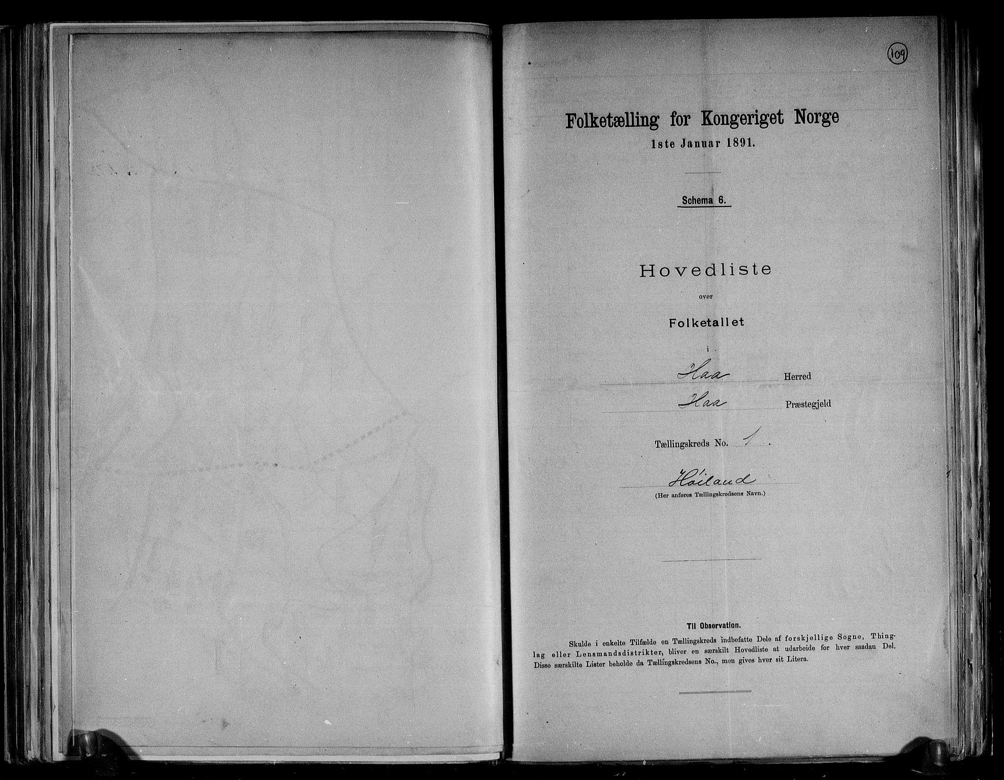 RA, Folketelling 1891 for 1119 Hå herred, 1891, s. 6