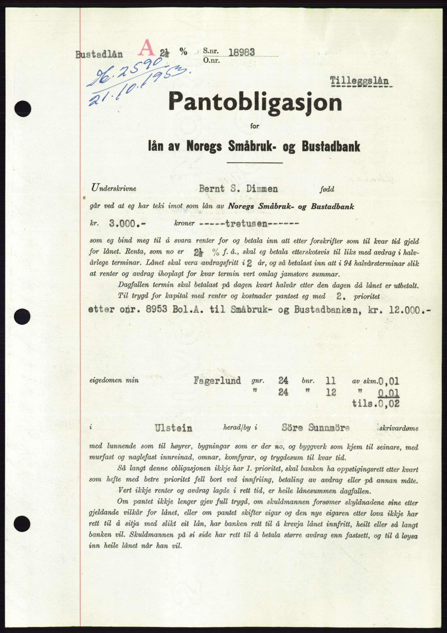 Søre Sunnmøre sorenskriveri, SAT/A-4122/1/2/2C/L0124: Pantebok nr. 12B, 1953-1954, Dagboknr: 2590/1953