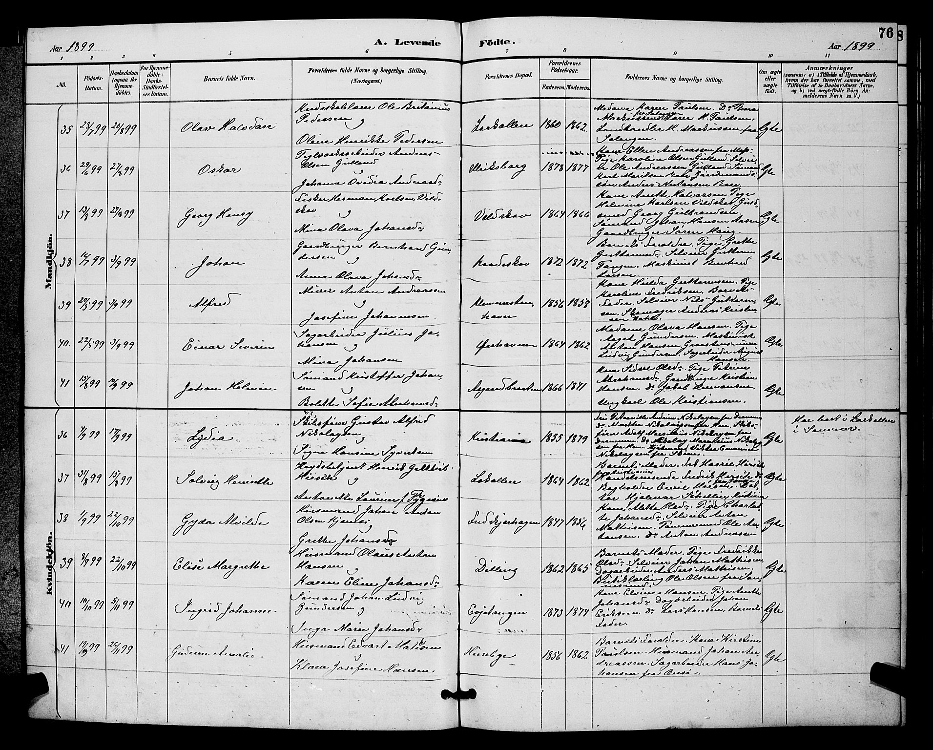 Rygge prestekontor Kirkebøker, AV/SAO-A-10084b/G/Ga/L0002: Klokkerbok nr. 2, 1887-1905, s. 76