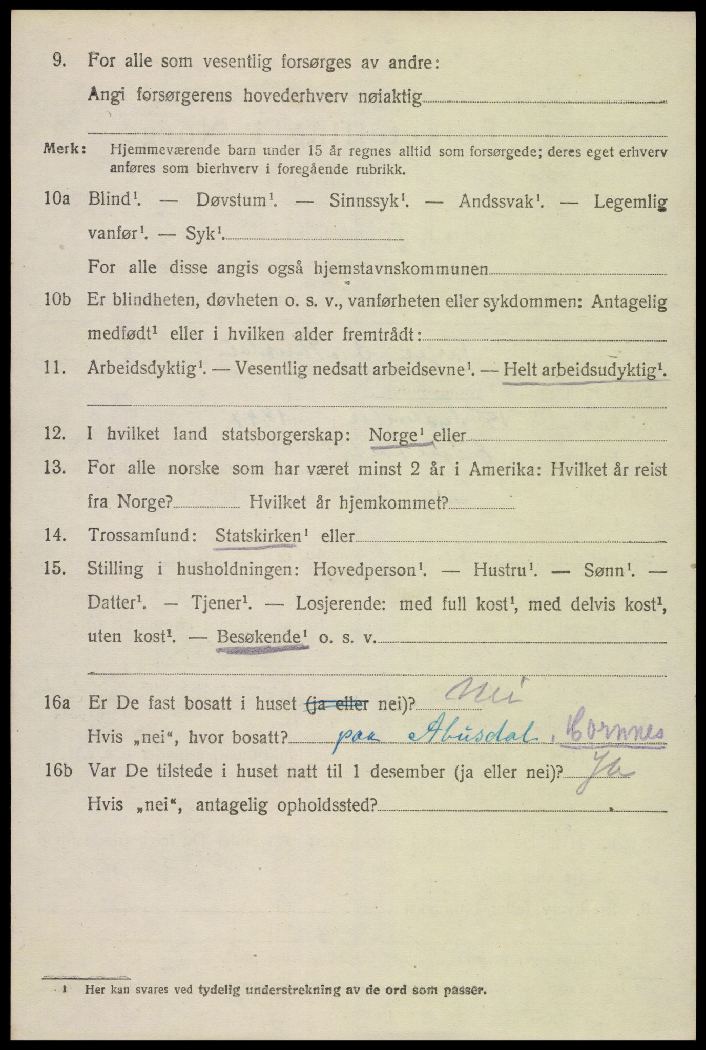 SAK, Folketelling 1920 for 0936 Hornnes herred, 1920, s. 2540