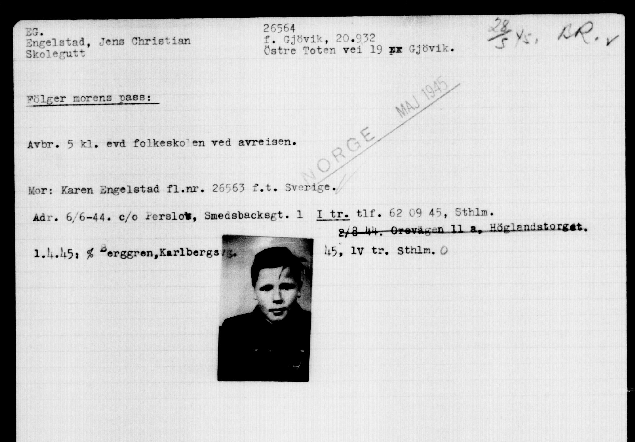 Utenriksstasjonene, Legasjonen i Stockholm, Flyktningkontoret, AV/RA-S-6753/V/Va/L0011: Kjesäterkartoteket, flyktninger med registreringsnr. 25300-28349, 1940-1945, s. 1328