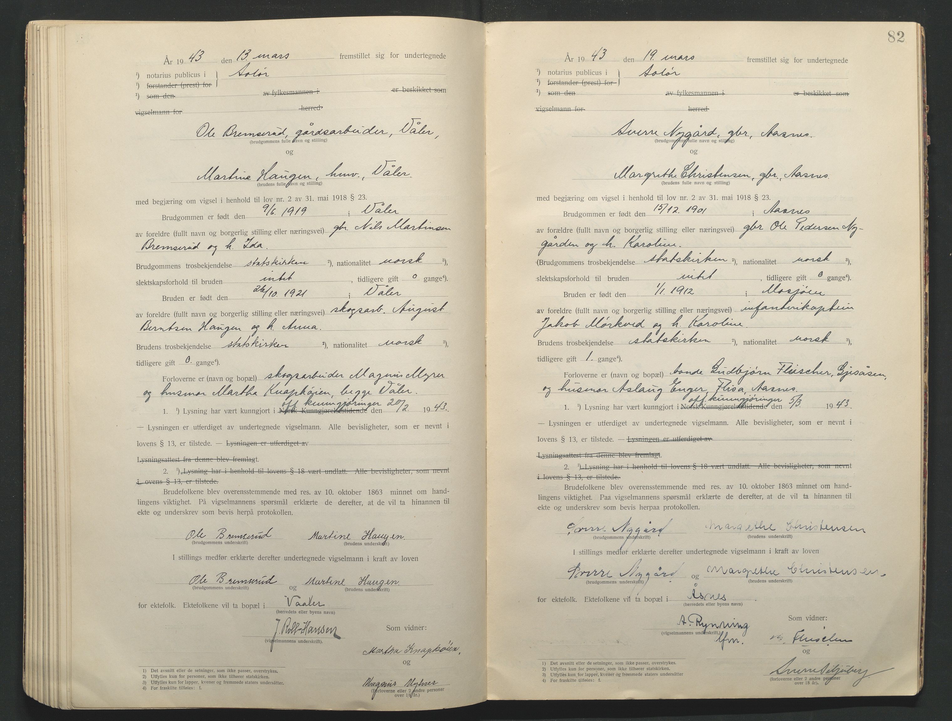Solør tingrett, AV/SAH-TING-008/L/Lb/L0001: Vigselprotokoll, 1920-1943, s. 82