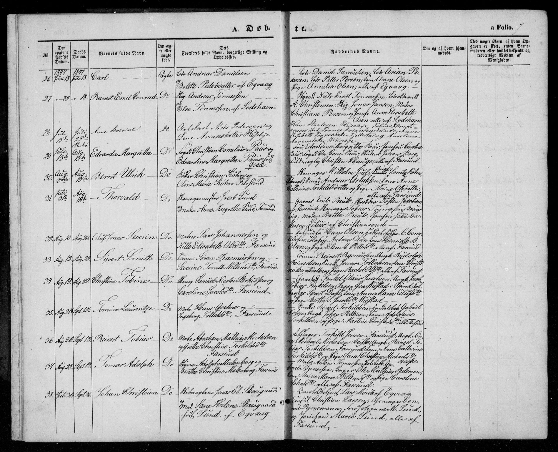 Farsund sokneprestkontor, AV/SAK-1111-0009/F/Fa/L0004: Ministerialbok nr. A 4, 1847-1863, s. 7