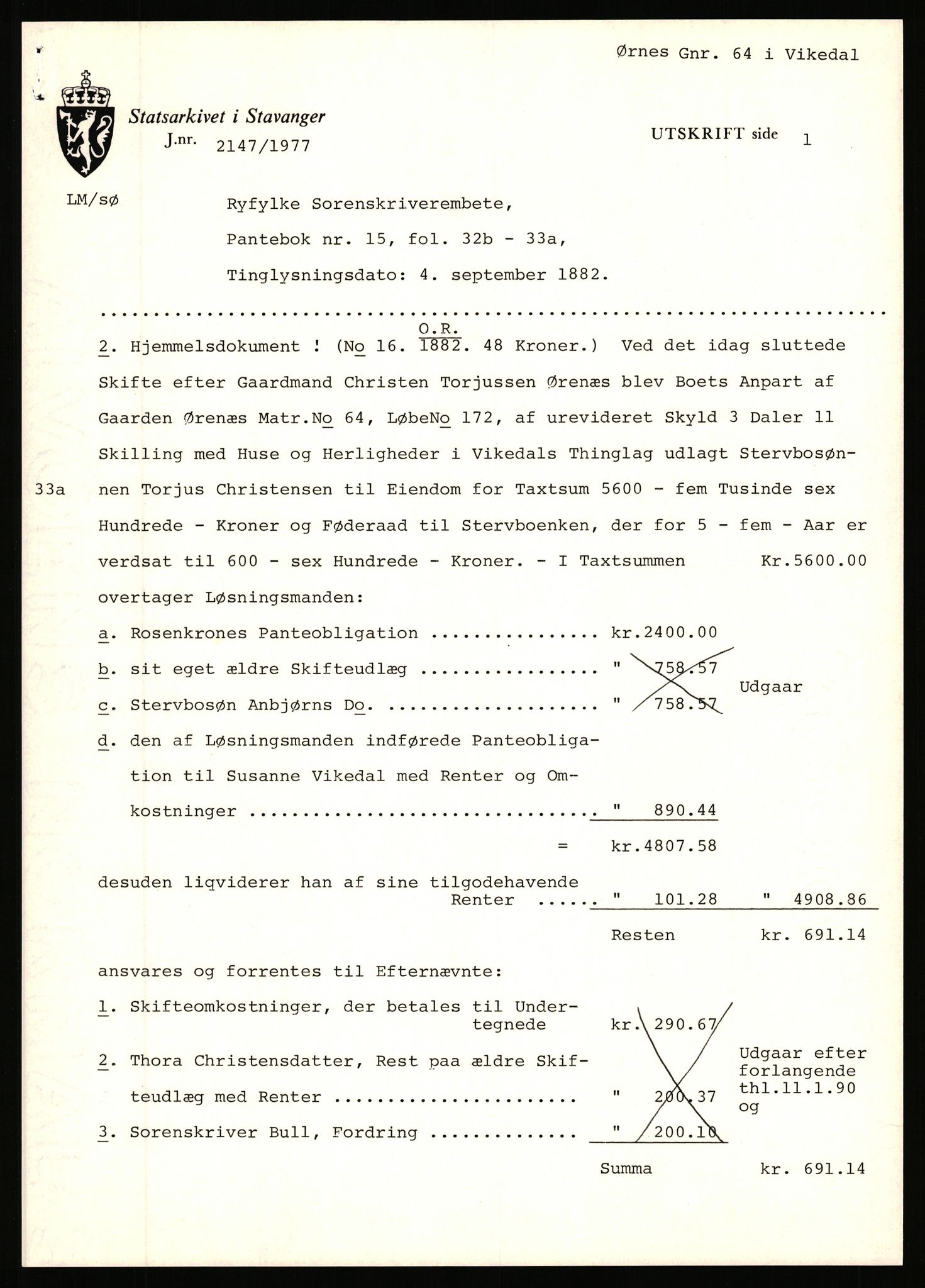 Statsarkivet i Stavanger, AV/SAST-A-101971/03/Y/Yj/L0098: Avskrifter sortert etter gårdsnavn: Øigrei - Østeinstad, 1750-1930, s. 315