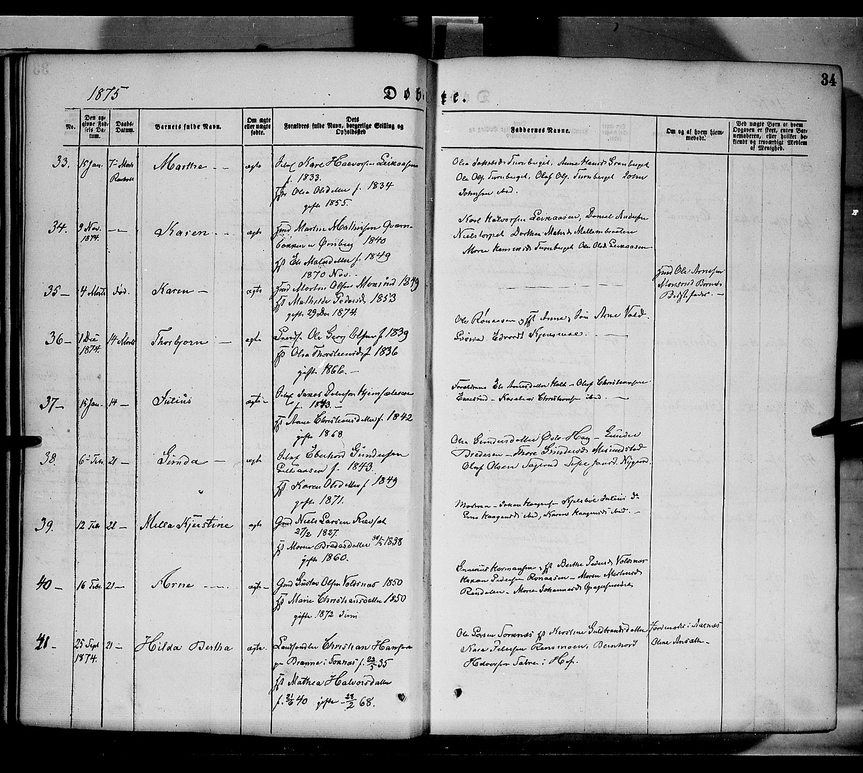 Grue prestekontor, AV/SAH-PREST-036/H/Ha/Haa/L0011: Ministerialbok nr. 11, 1873-1880, s. 34