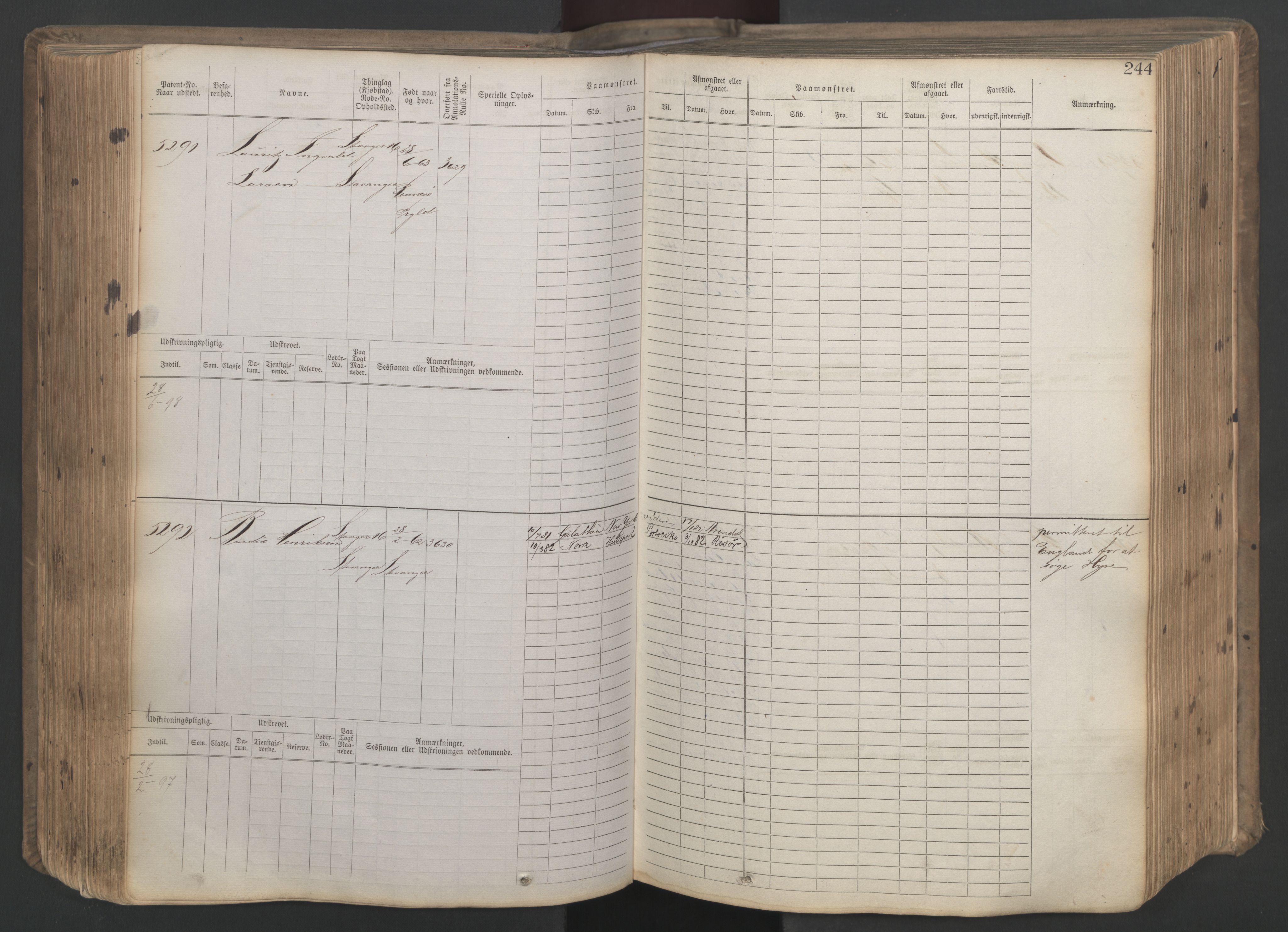 Stavanger sjømannskontor, AV/SAST-A-102006/F/Fb/Fbb/L0020: Sjøfartshovedrulle patnentnr. 4803-6004 (dublett), 1879, s. 249