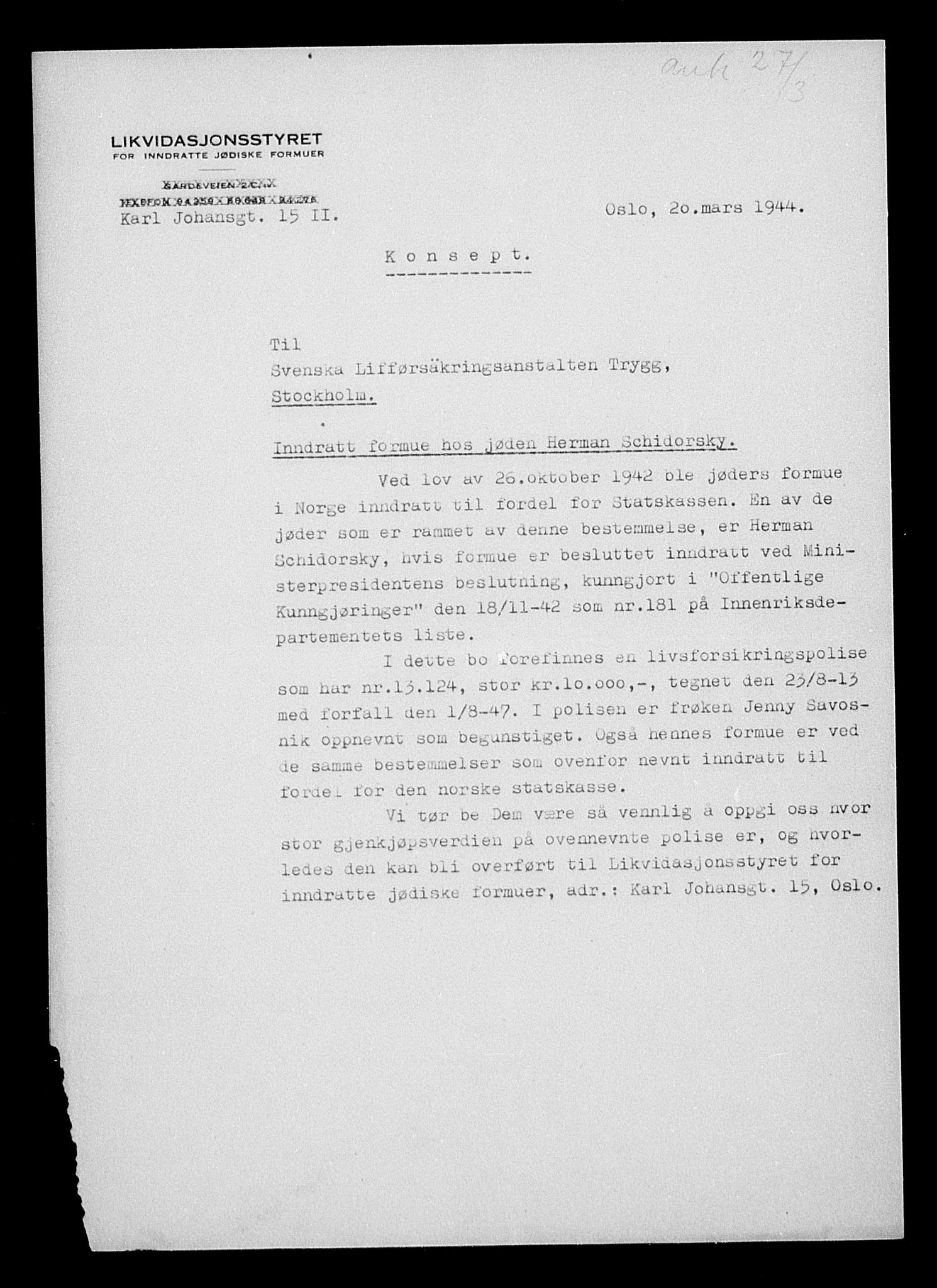 Justisdepartementet, Tilbakeføringskontoret for inndratte formuer, AV/RA-S-1564/H/Hc/Hca/L0908: --, 1945-1947, s. 182