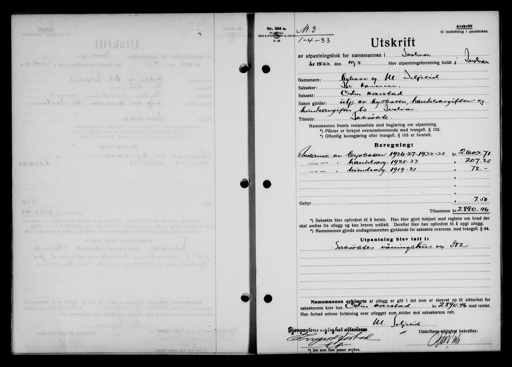 Lofoten sorenskriveri, SAT/A-0017/1/2/2C/L0027b: Pantebok nr. 27b, 1933-1933, Tingl.dato: 01.04.1933