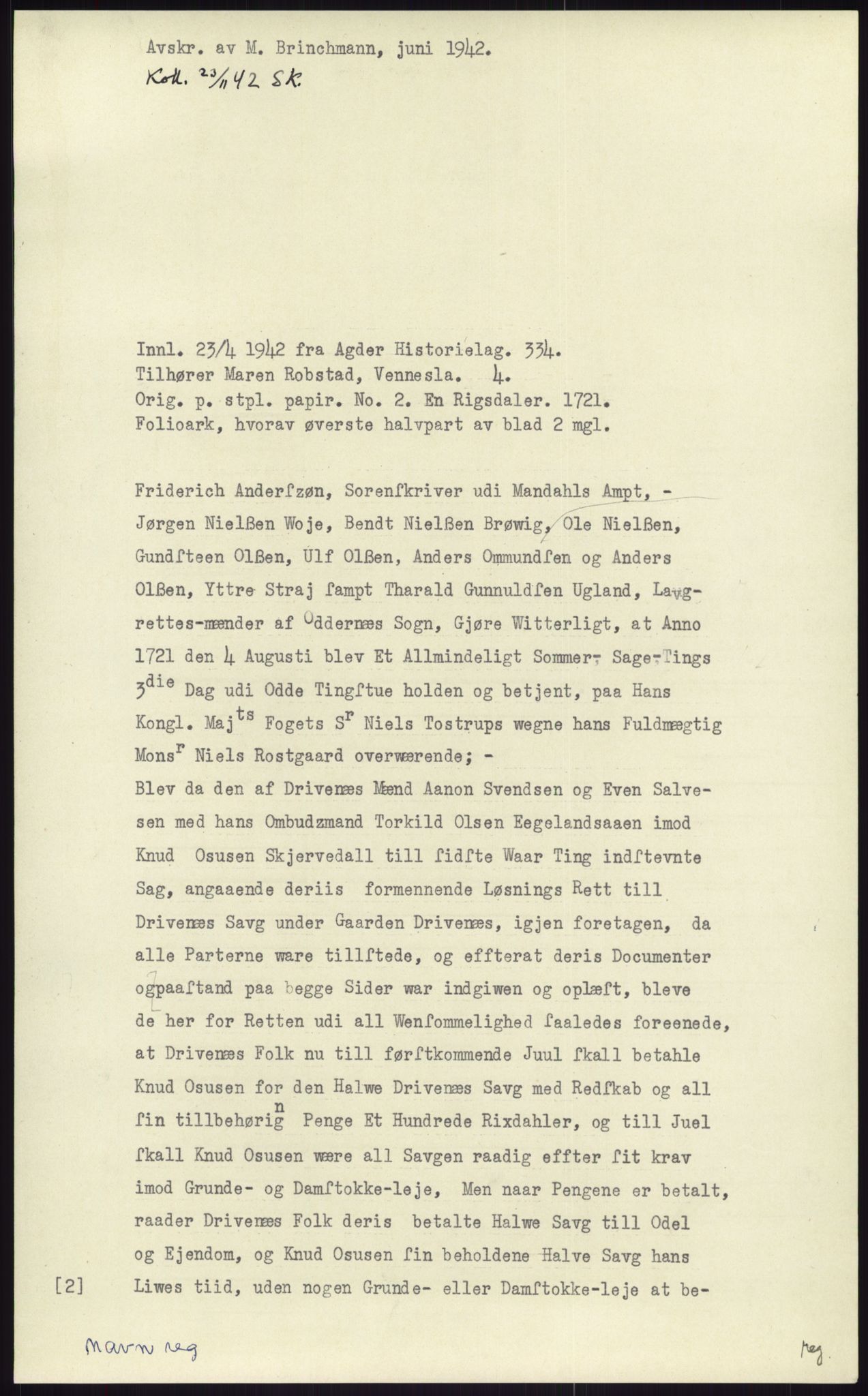Samlinger til kildeutgivelse, Diplomavskriftsamlingen, AV/RA-EA-4053/H/Ha, s. 2466