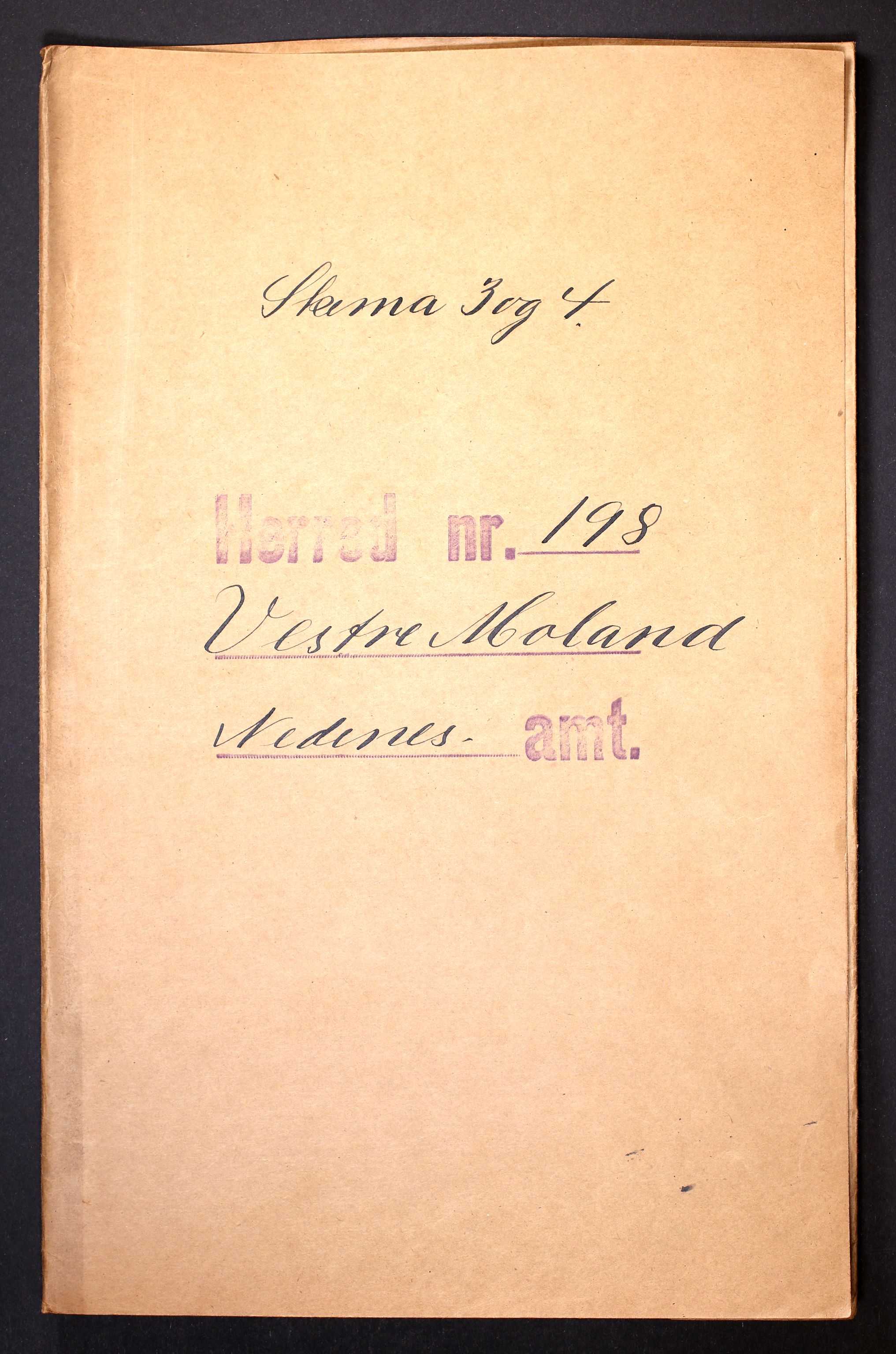 RA, Folketelling 1910 for 0926 Vestre Moland herred, 1910, s. 1