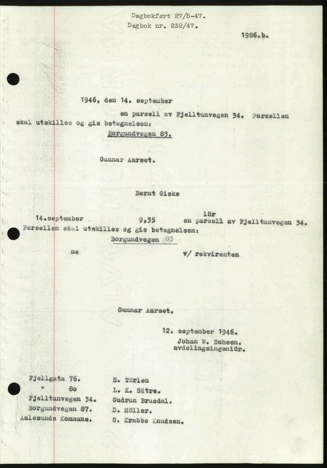 Ålesund byfogd, AV/SAT-A-4384: Pantebok nr. 37A (1), 1947-1949, Dagboknr: 232/1947