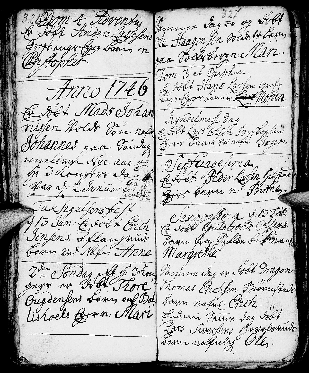 Nes prestekontor, Hedmark, AV/SAH-PREST-020/L/La/L0001: Klokkerbok nr. 1, 1663-1784, s. 326-327