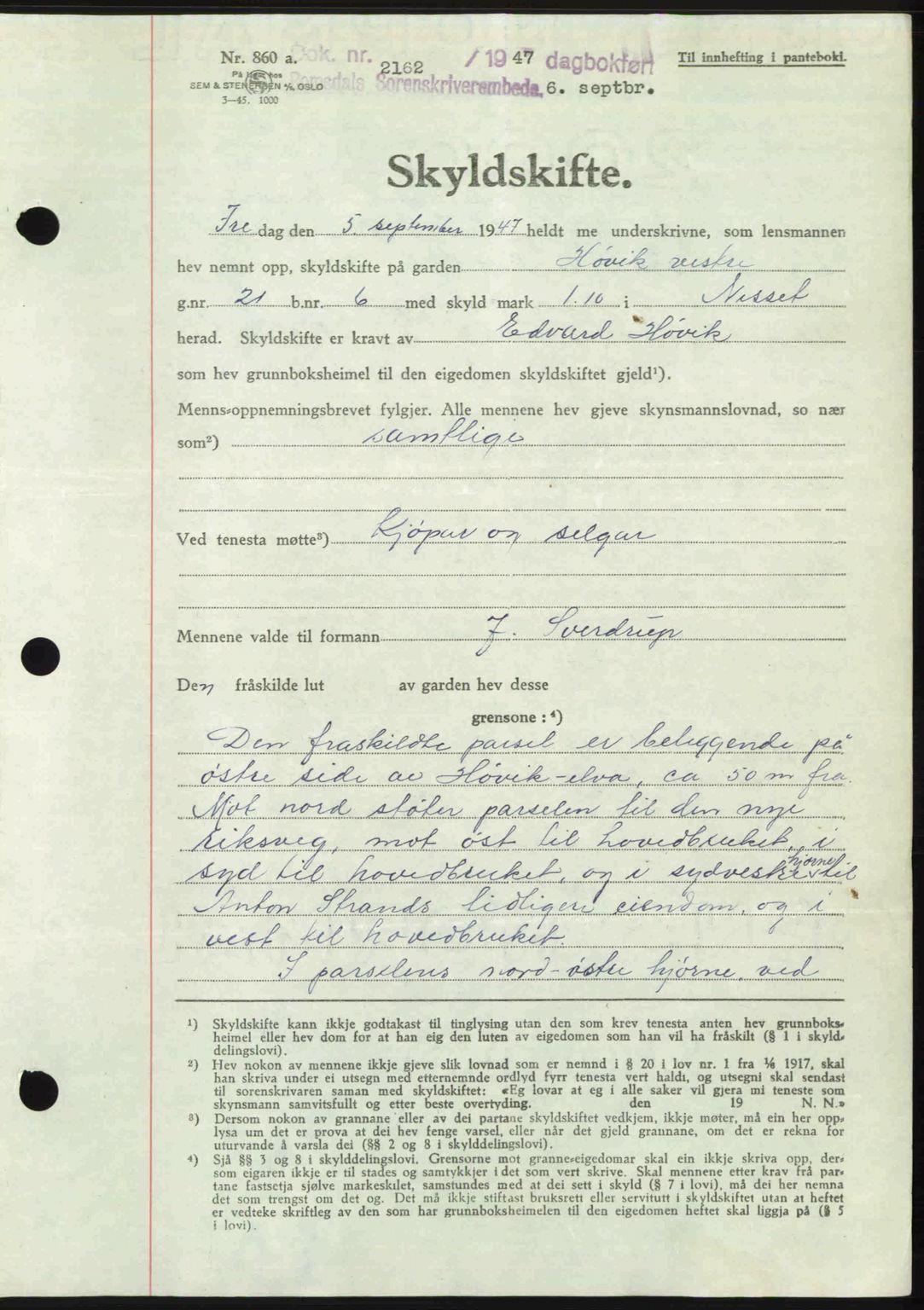 Romsdal sorenskriveri, AV/SAT-A-4149/1/2/2C: Pantebok nr. A24, 1947-1947, Dagboknr: 2162/1947