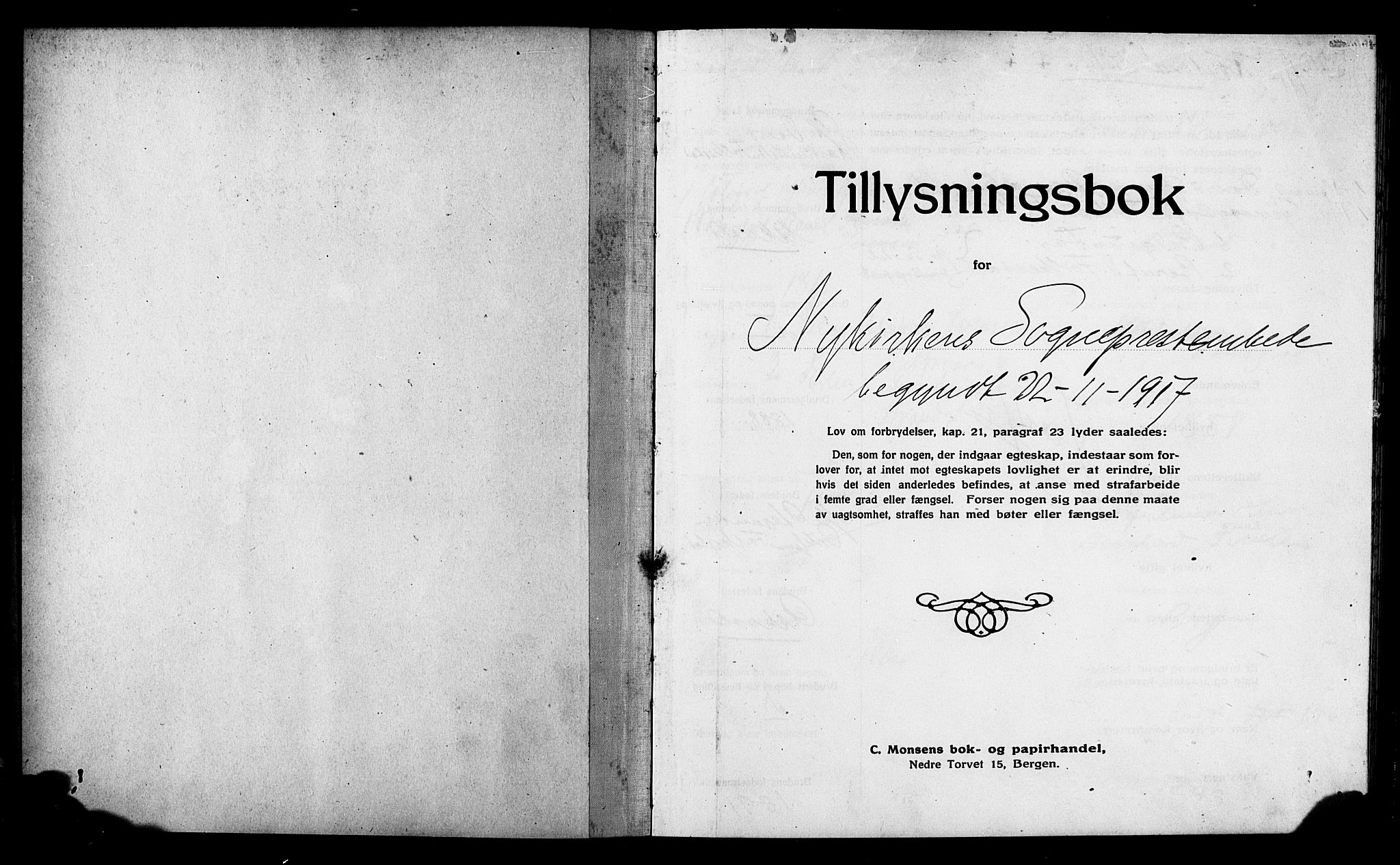 Nykirken Sokneprestembete, SAB/A-77101: Forlovererklæringer nr. II.5.8, 1917-1921, s. 1