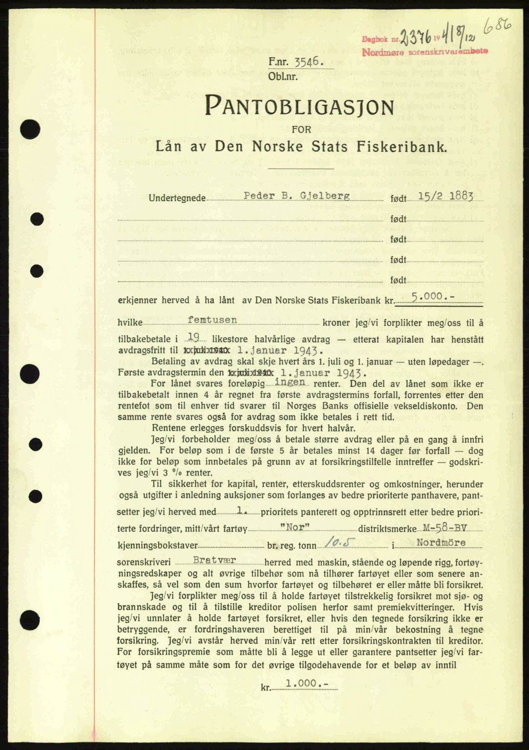 Nordmøre sorenskriveri, SAT/A-4132/1/2/2Ca: Pantebok nr. B88, 1941-1942, Dagboknr: 2376/1941