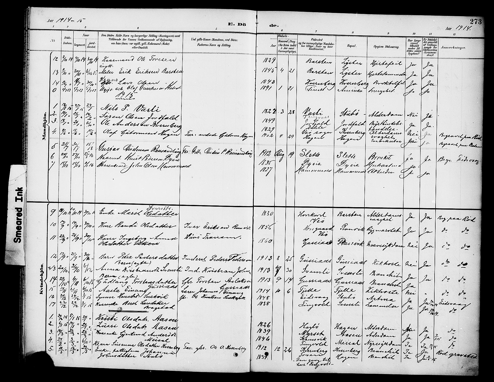 Ministerialprotokoller, klokkerbøker og fødselsregistre - Møre og Romsdal, SAT/A-1454/551/L0632: Klokkerbok nr. 551C04, 1894-1920, s. 273