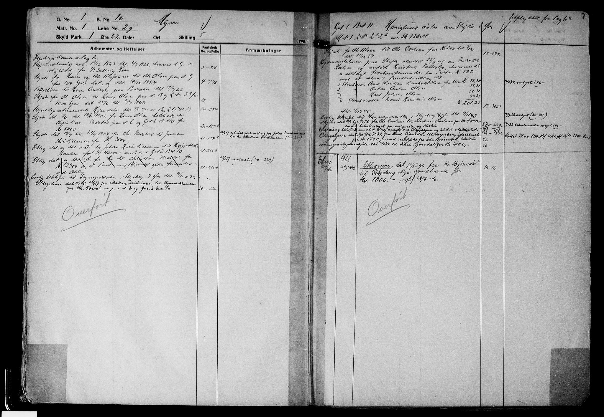 Tune sorenskriveri, AV/SAO-A-10470/G/Ga/Gab/Gabf/L0001: Panteregister nr. VI 1, 1782-1953, s. 7