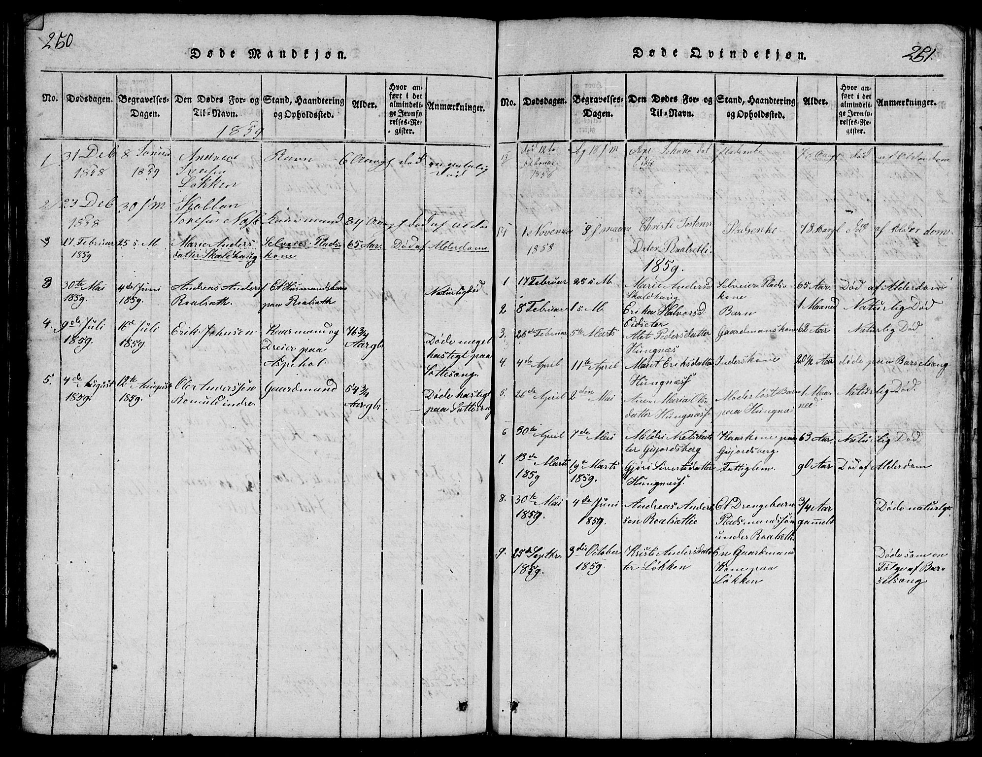 Ministerialprotokoller, klokkerbøker og fødselsregistre - Møre og Romsdal, AV/SAT-A-1454/557/L0683: Klokkerbok nr. 557C01, 1818-1862, s. 250-251