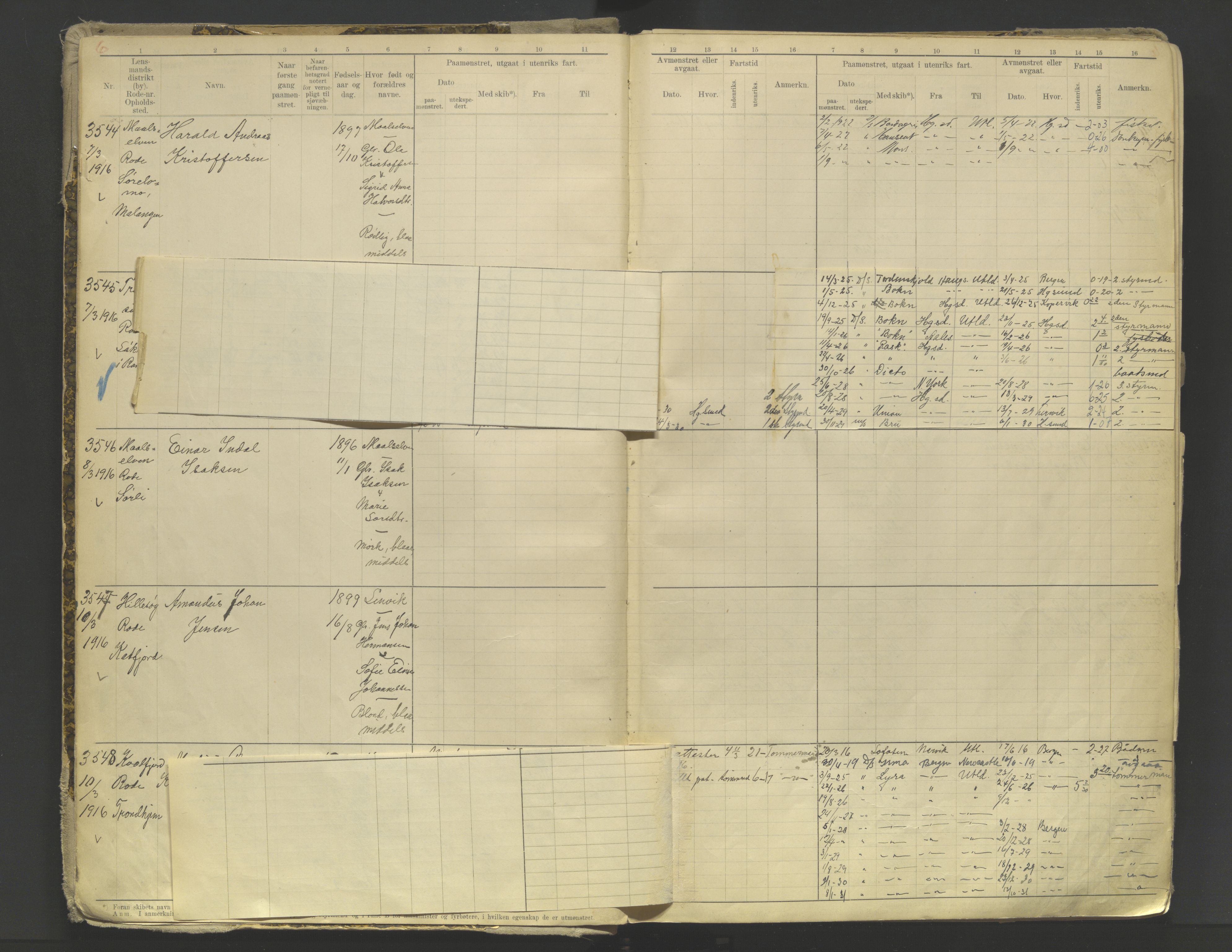 Tromsø sjømannskontor/innrullerings-/mønstringsdistrikt, AV/SATØ-S-0243/F/Fb/L0010: Annotasjonsrulle. Defekt: løs innbinding. Nr. 3519-4972, 1916-1920