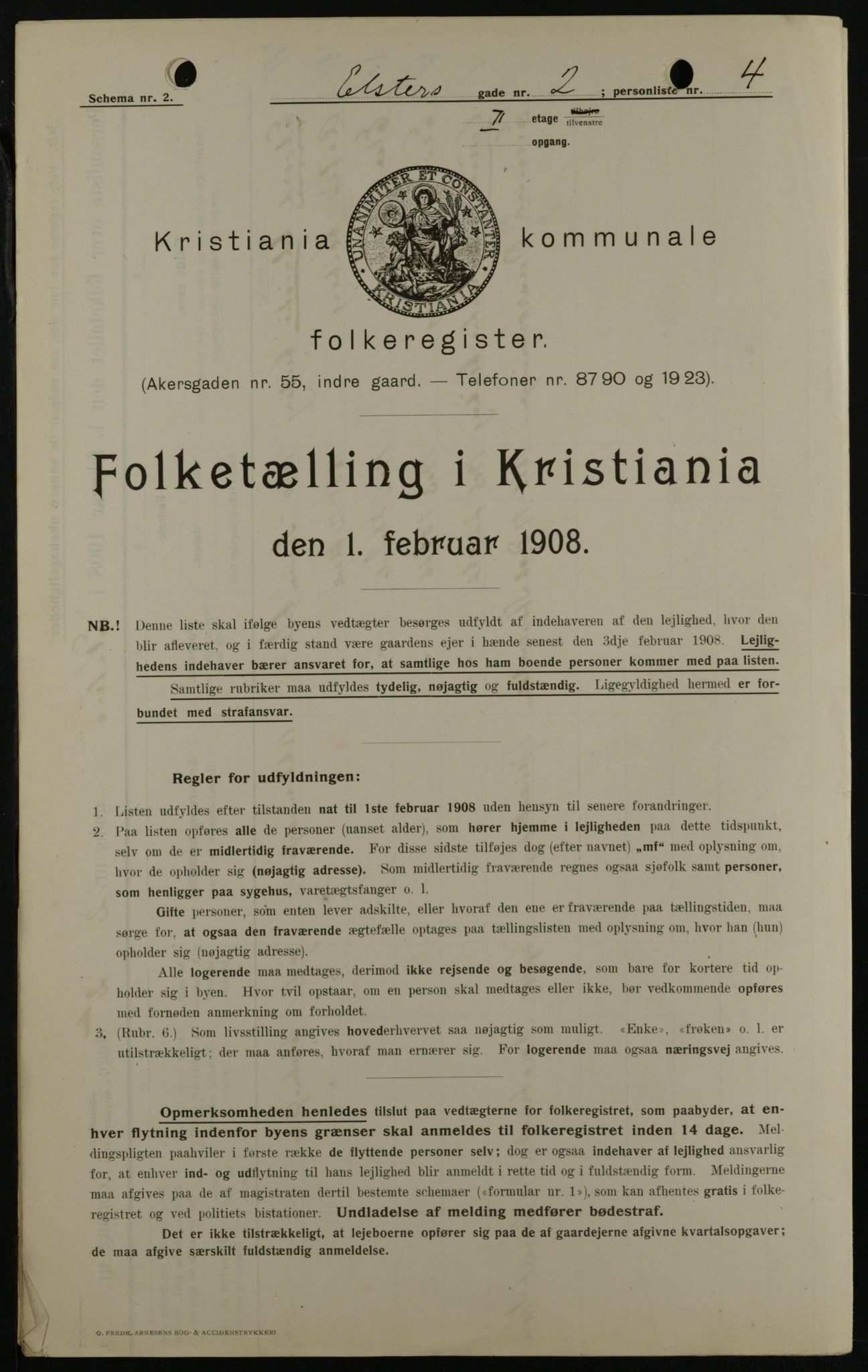OBA, Kommunal folketelling 1.2.1908 for Kristiania kjøpstad, 1908, s. 19014