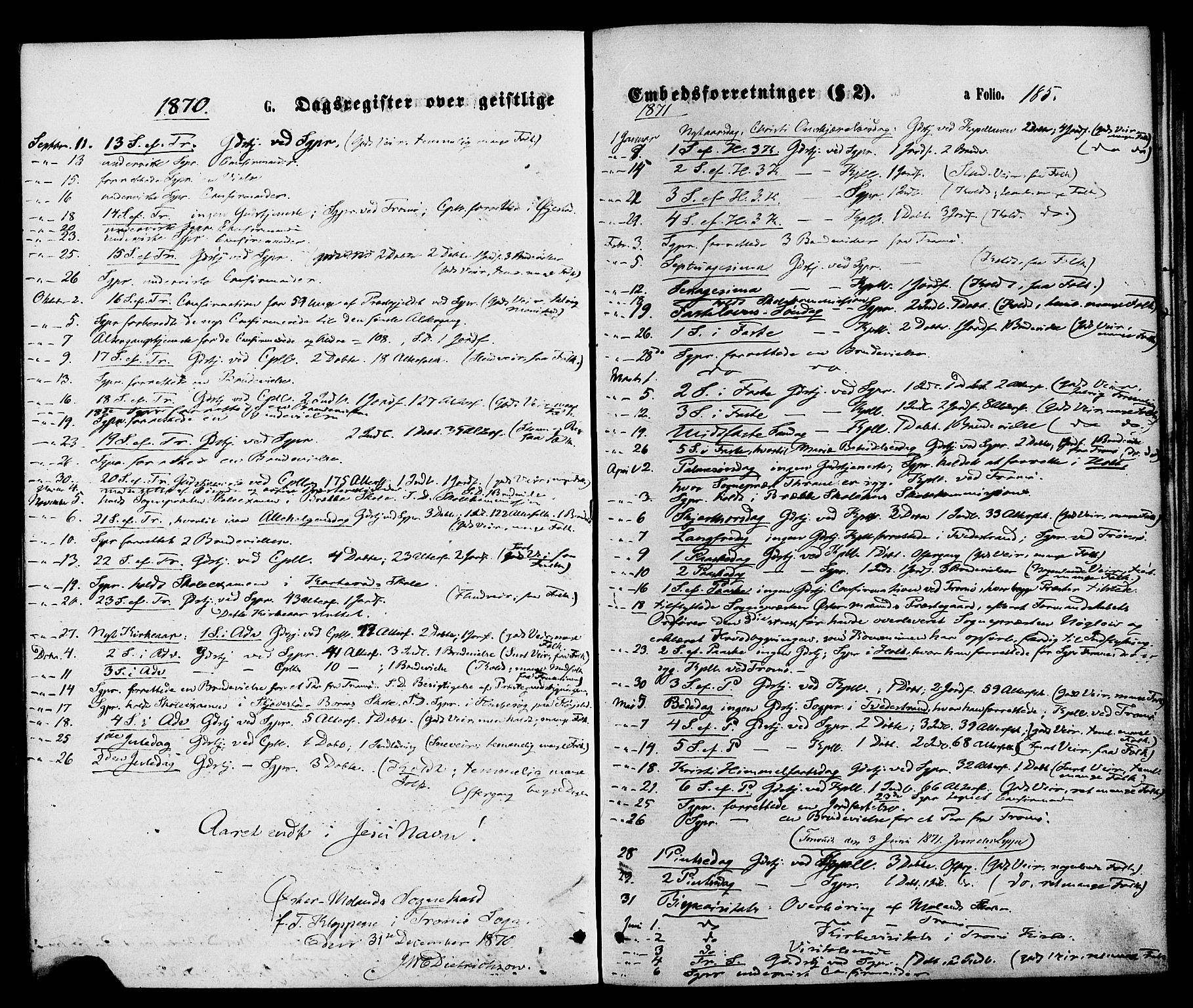 Austre Moland sokneprestkontor, AV/SAK-1111-0001/F/Fa/Faa/L0009: Ministerialbok nr. A 9, 1869-1879, s. 185