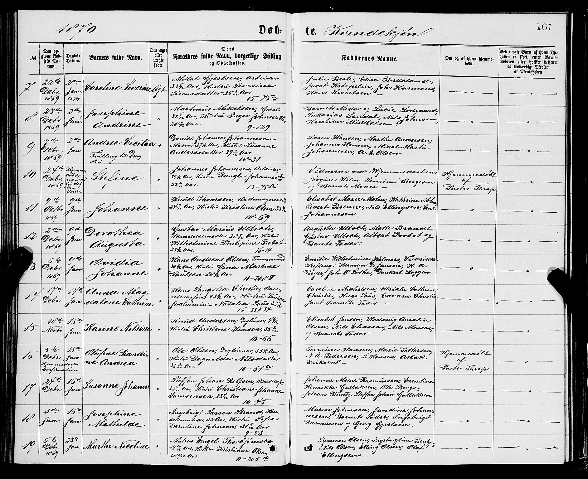 Domkirken sokneprestembete, AV/SAB-A-74801/H/Hab/L0013: Klokkerbok nr. B 6, 1869-1876, s. 167
