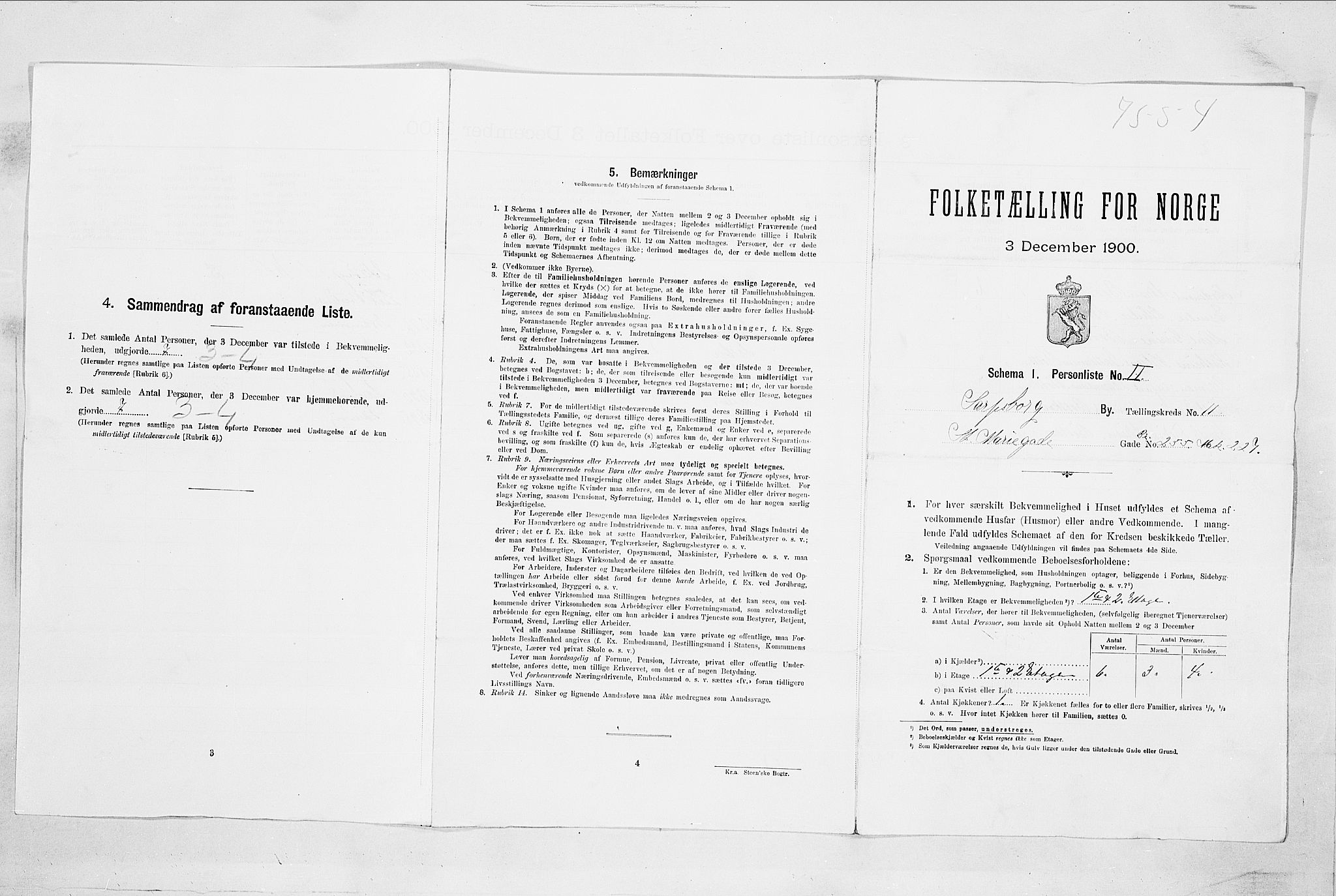 SAO, Folketelling 1900 for 0102 Sarpsborg kjøpstad, 1900