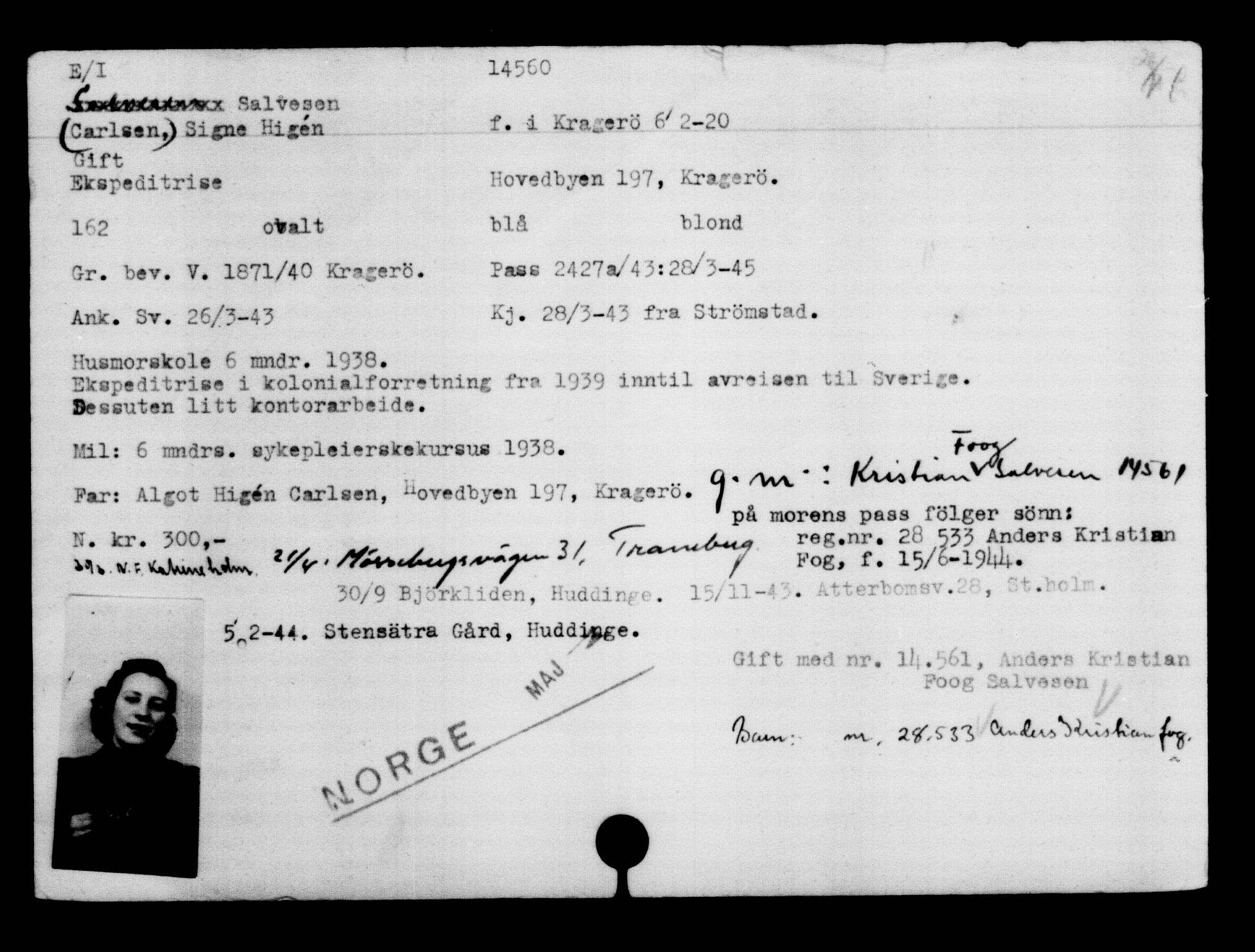 Den Kgl. Norske Legasjons Flyktningskontor, AV/RA-S-6753/V/Va/L0007: Kjesäterkartoteket.  Flyktningenr. 12700-15723, 1940-1945, s. 2149