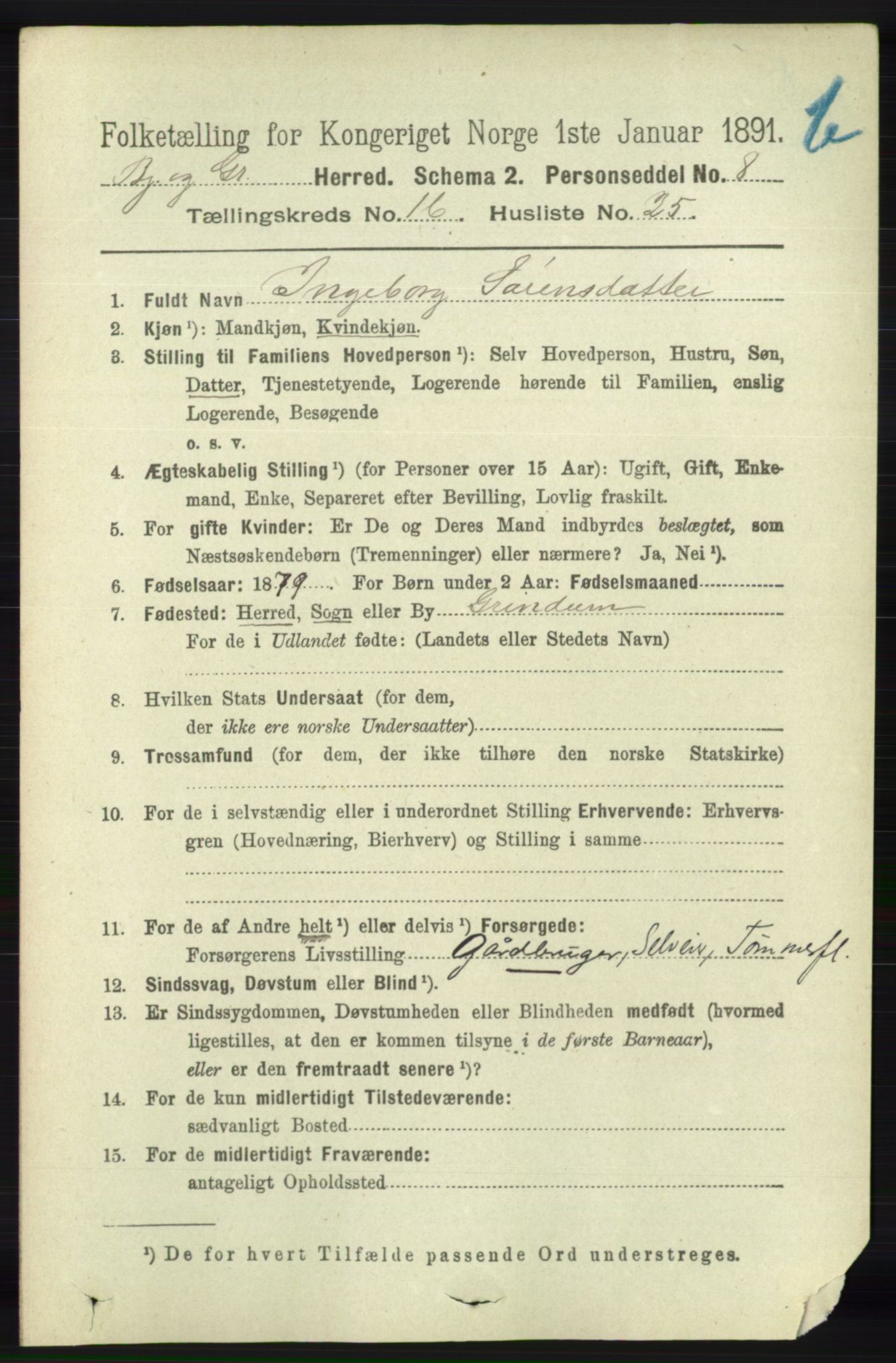 RA, Folketelling 1891 for 1024 Bjelland og Grindheim herred, 1891, s. 902