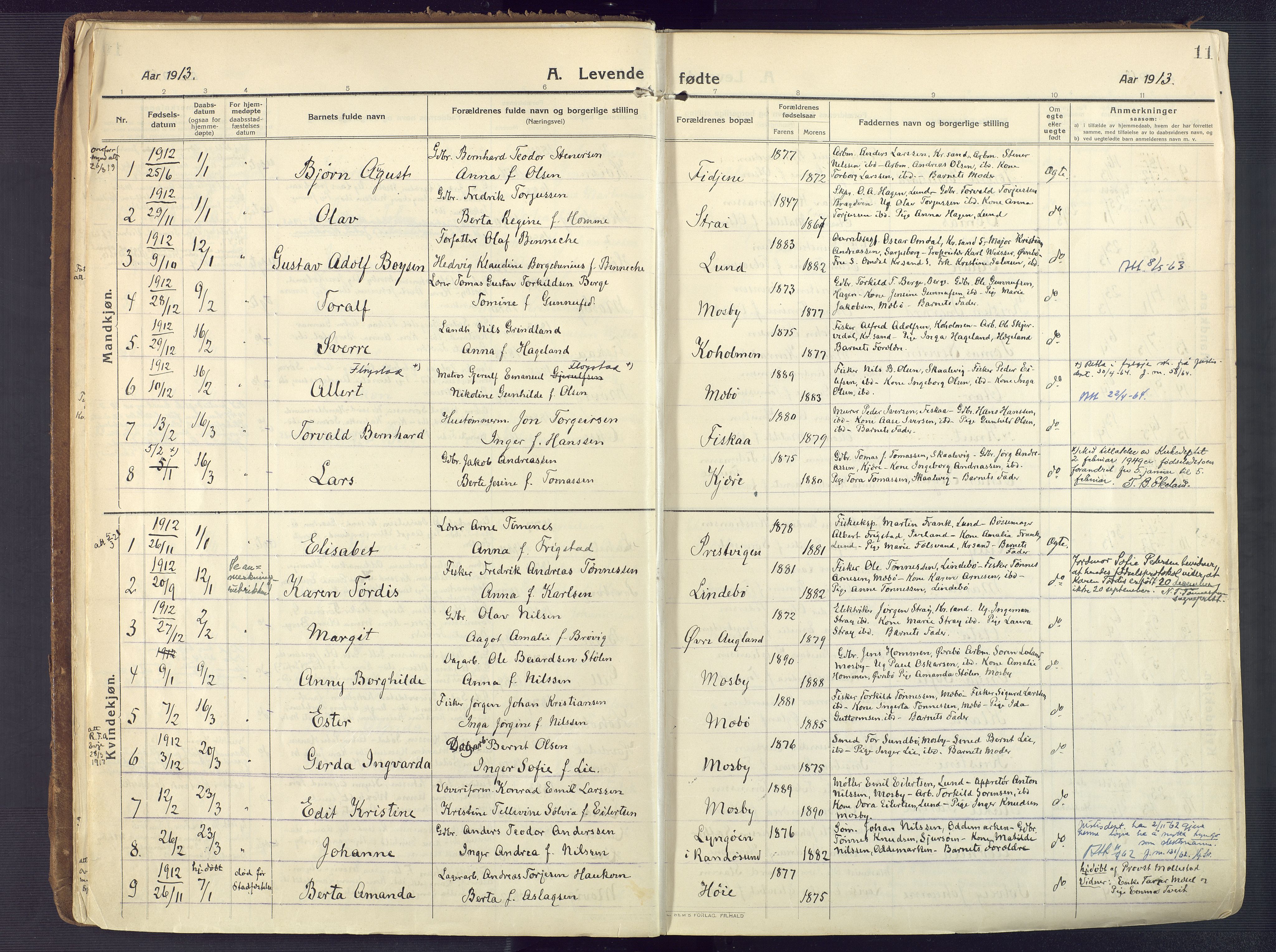Oddernes sokneprestkontor, SAK/1111-0033/F/Fa/Faa/L0012: Ministerialbok nr. A 12, 1912-1925, s. 11