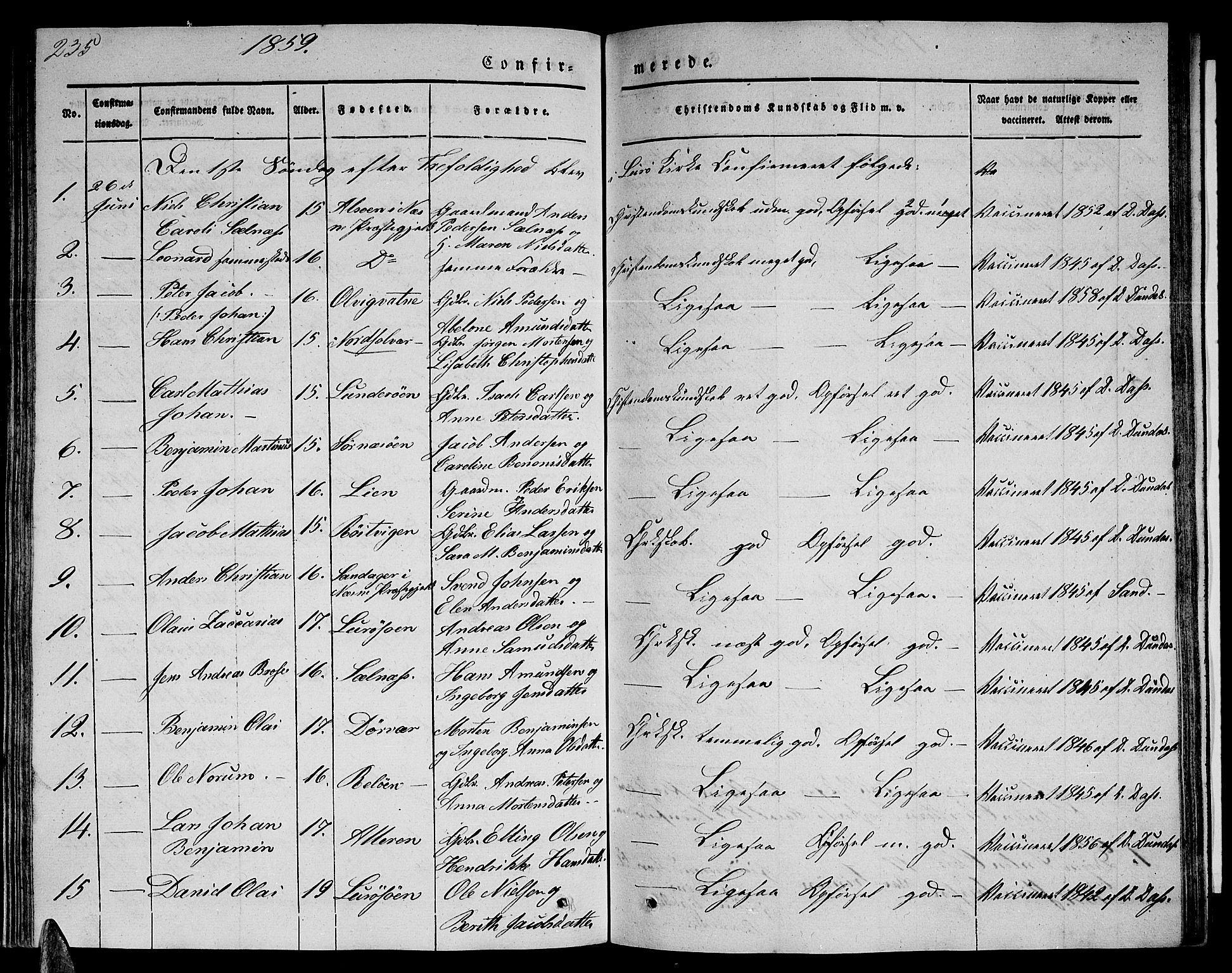 Ministerialprotokoller, klokkerbøker og fødselsregistre - Nordland, SAT/A-1459/839/L0572: Klokkerbok nr. 839C02, 1841-1873, s. 235